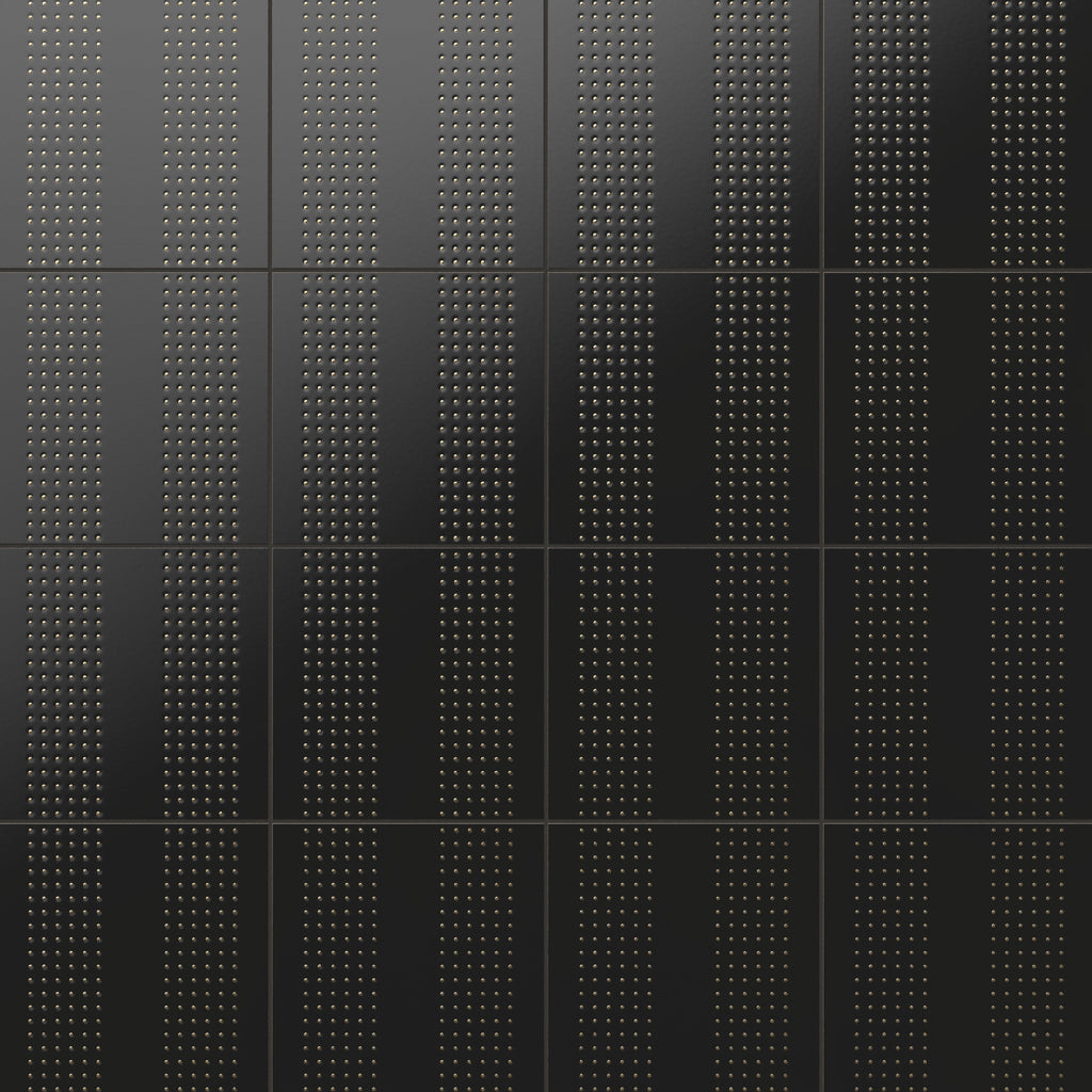 Kira 12x12 Satin Ceramic Tile in Striped Dots Black