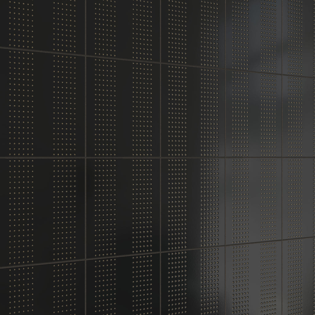Kira 12x12 Satin Ceramic Tile in Striped Dots Black