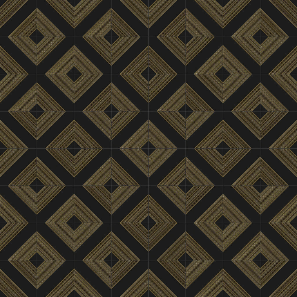 Estelle 12x12 Satin Ceramic Tile in Deco 1 Black Gold