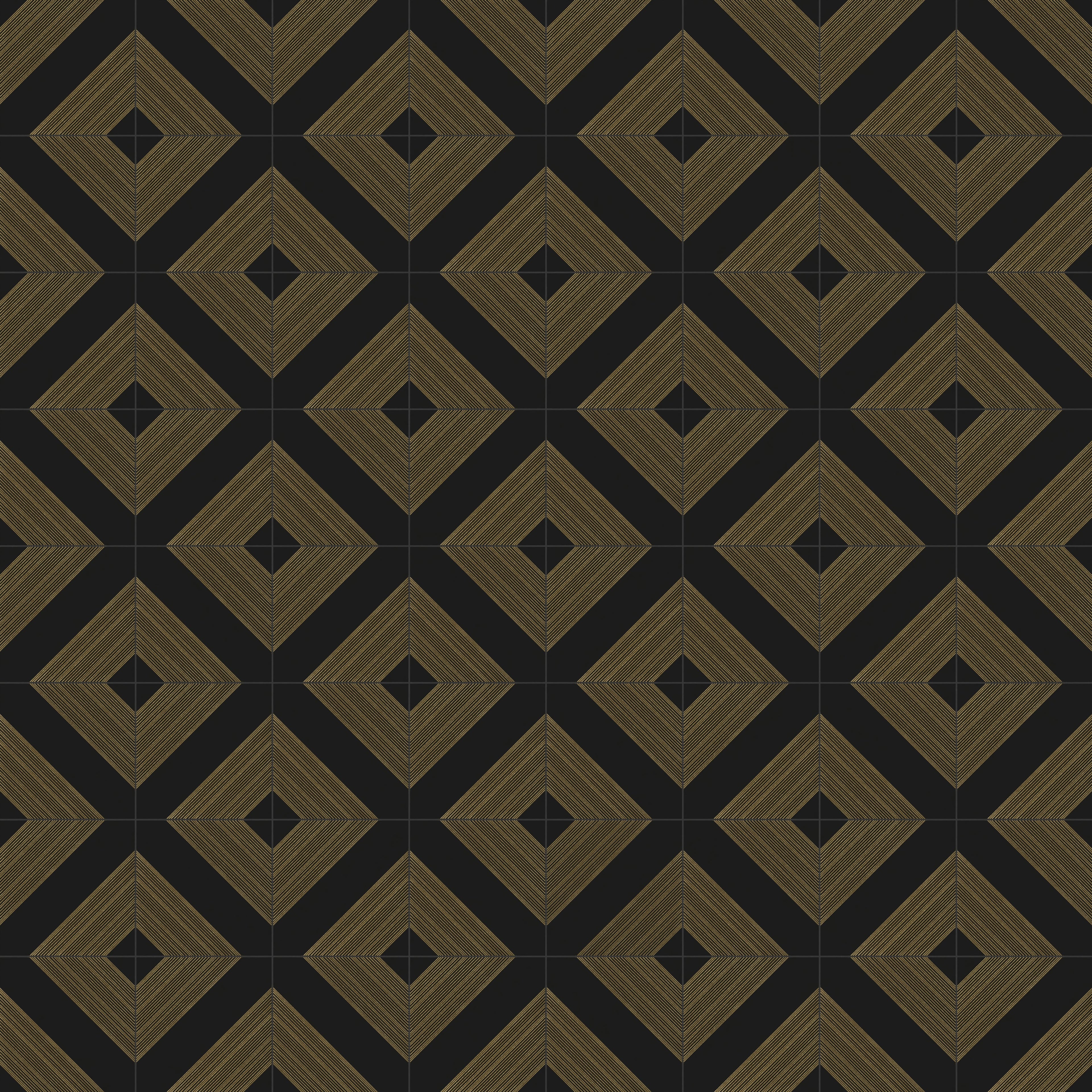 Estelle 12x12 Satin Ceramic Tile in Deco 1 Black Gold