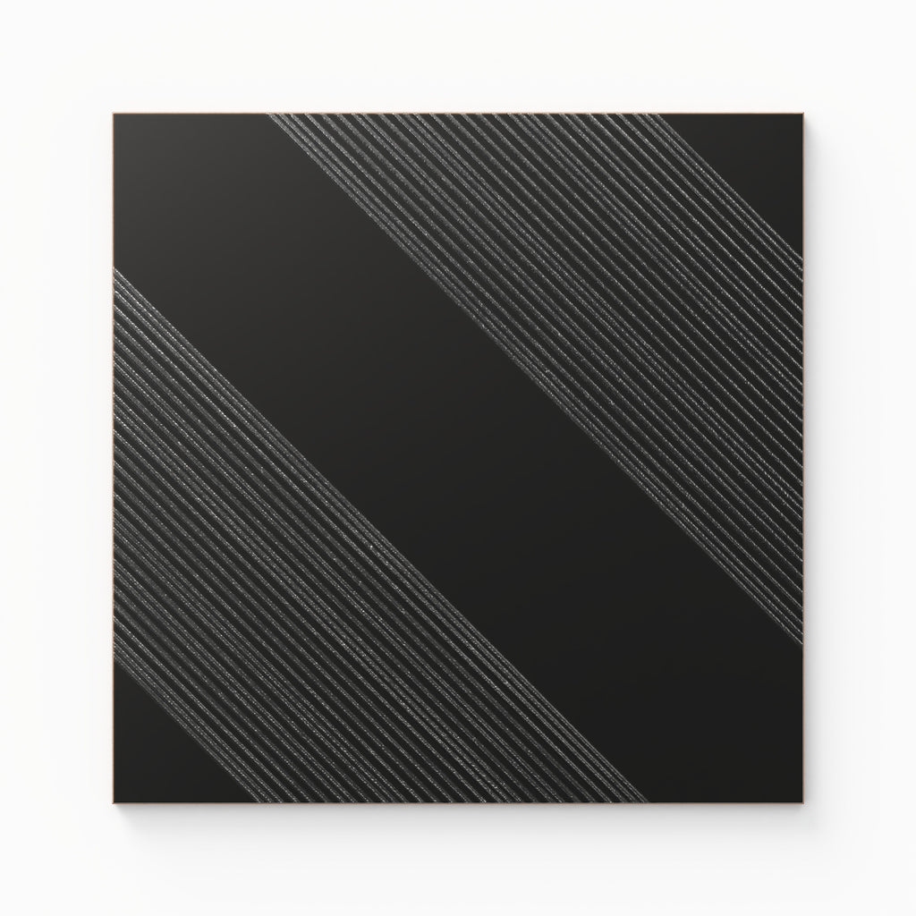Estelle 12x12 Satin Ceramic Tile in Deco 1 Black Silver