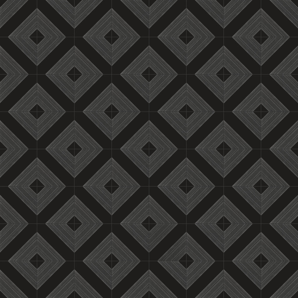 Estelle 12x12 Satin Ceramic Tile in Deco 1 Black Silver