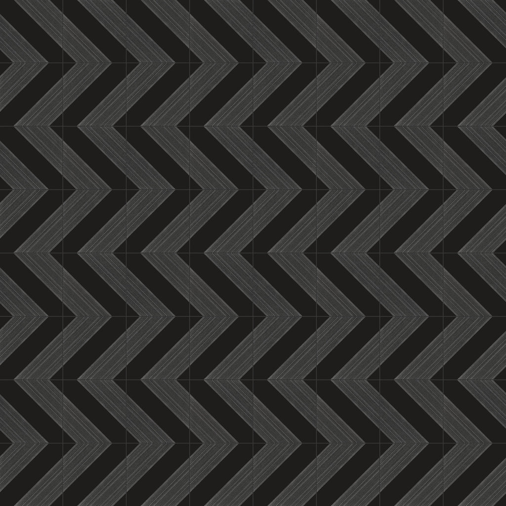 Estelle 12x12 Satin Ceramic Tile in Deco 1 Black Silver