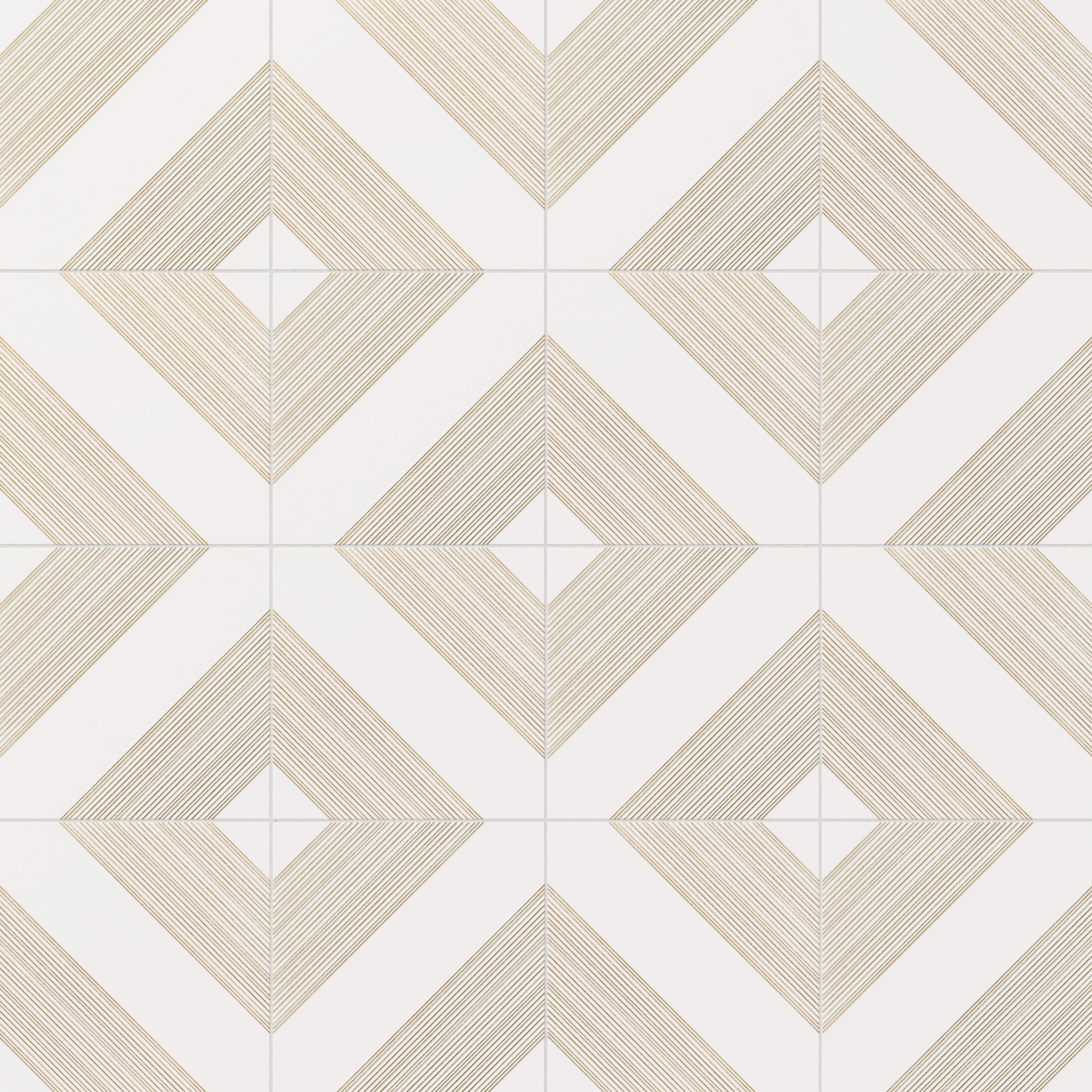 Estelle 12x12 Satin Ceramic Tile in Deco 1 White Gold