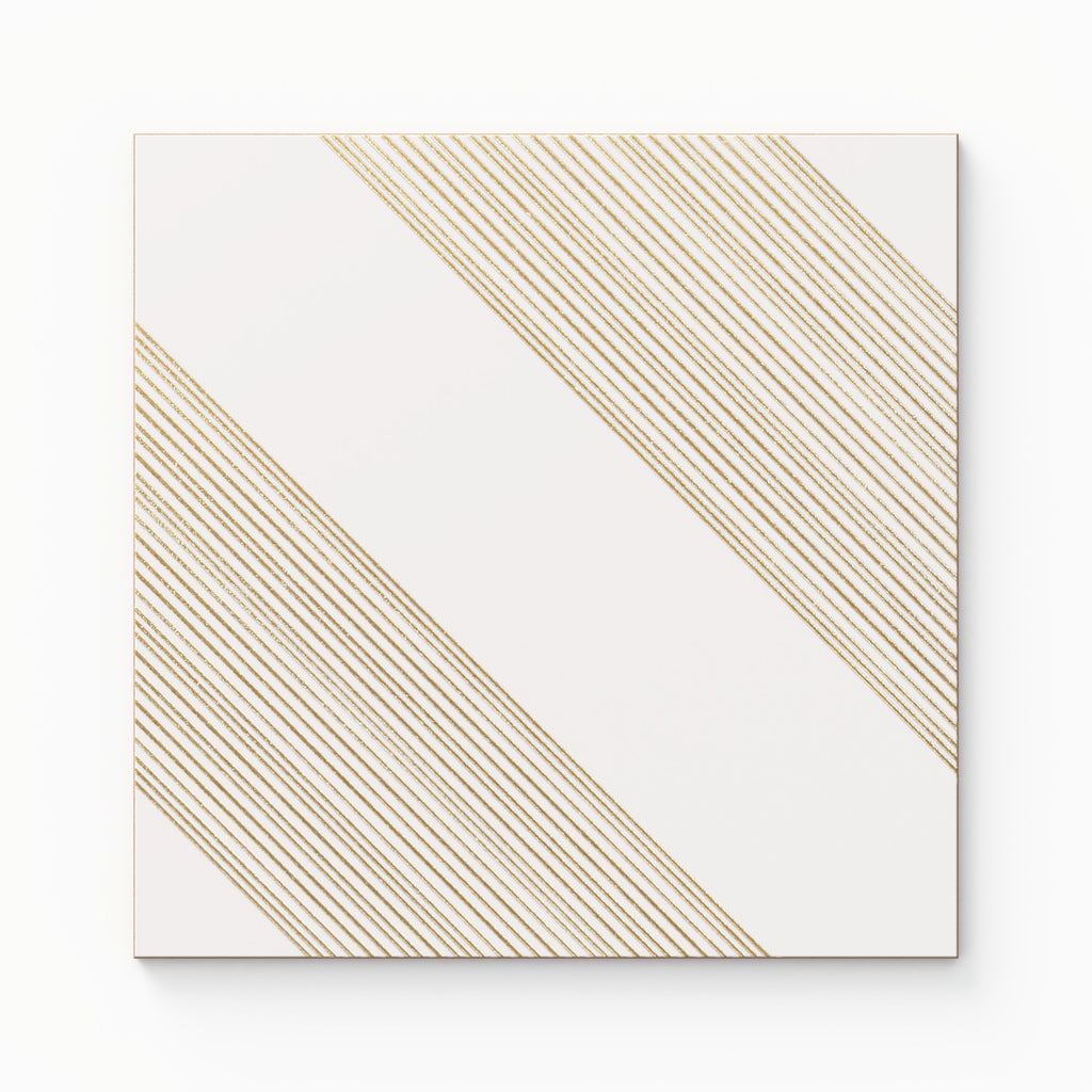Estelle 12x12 Satin Ceramic Tile in Deco 1 White Gold