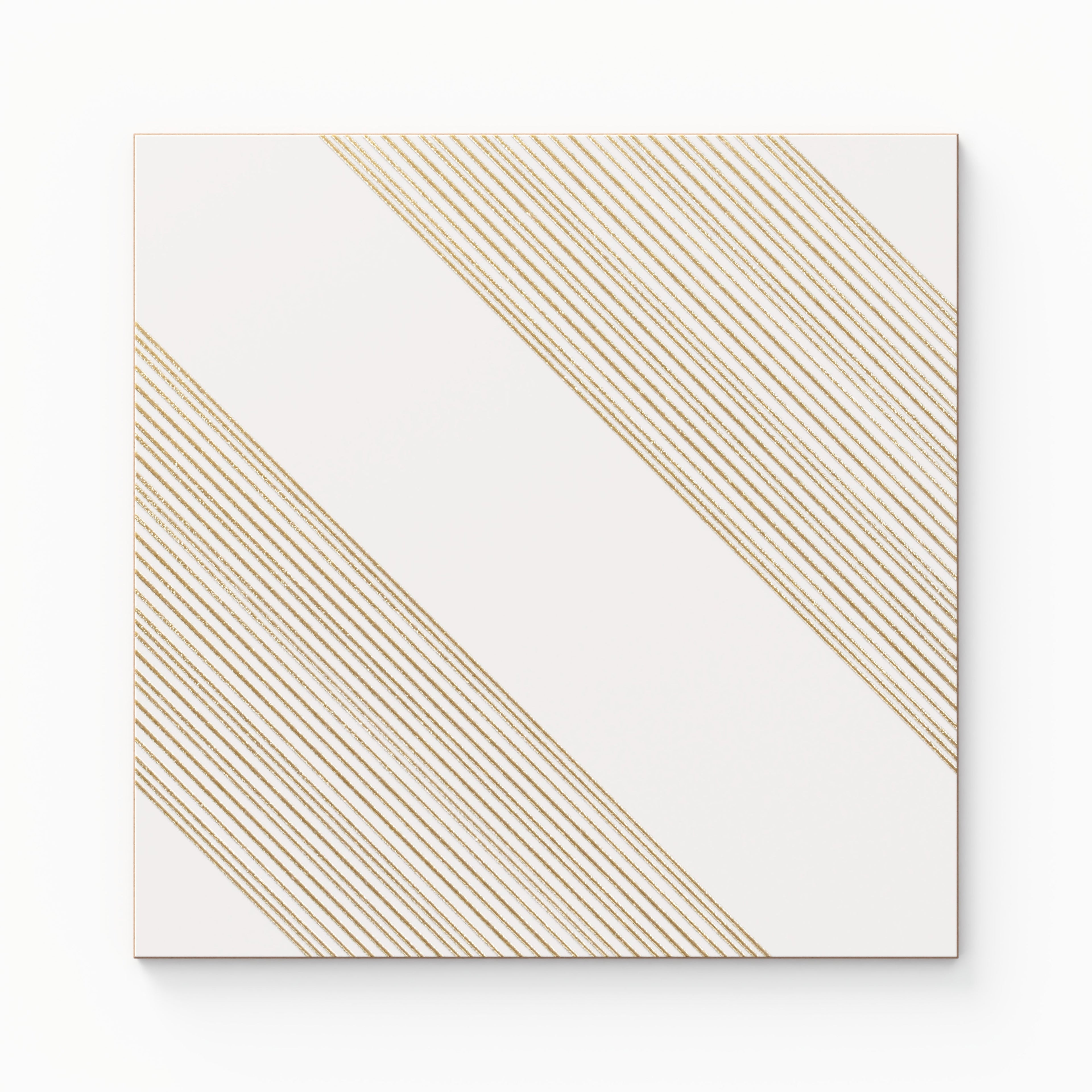 Estelle 12x12 Satin Ceramic Tile in Deco 1 White Gold