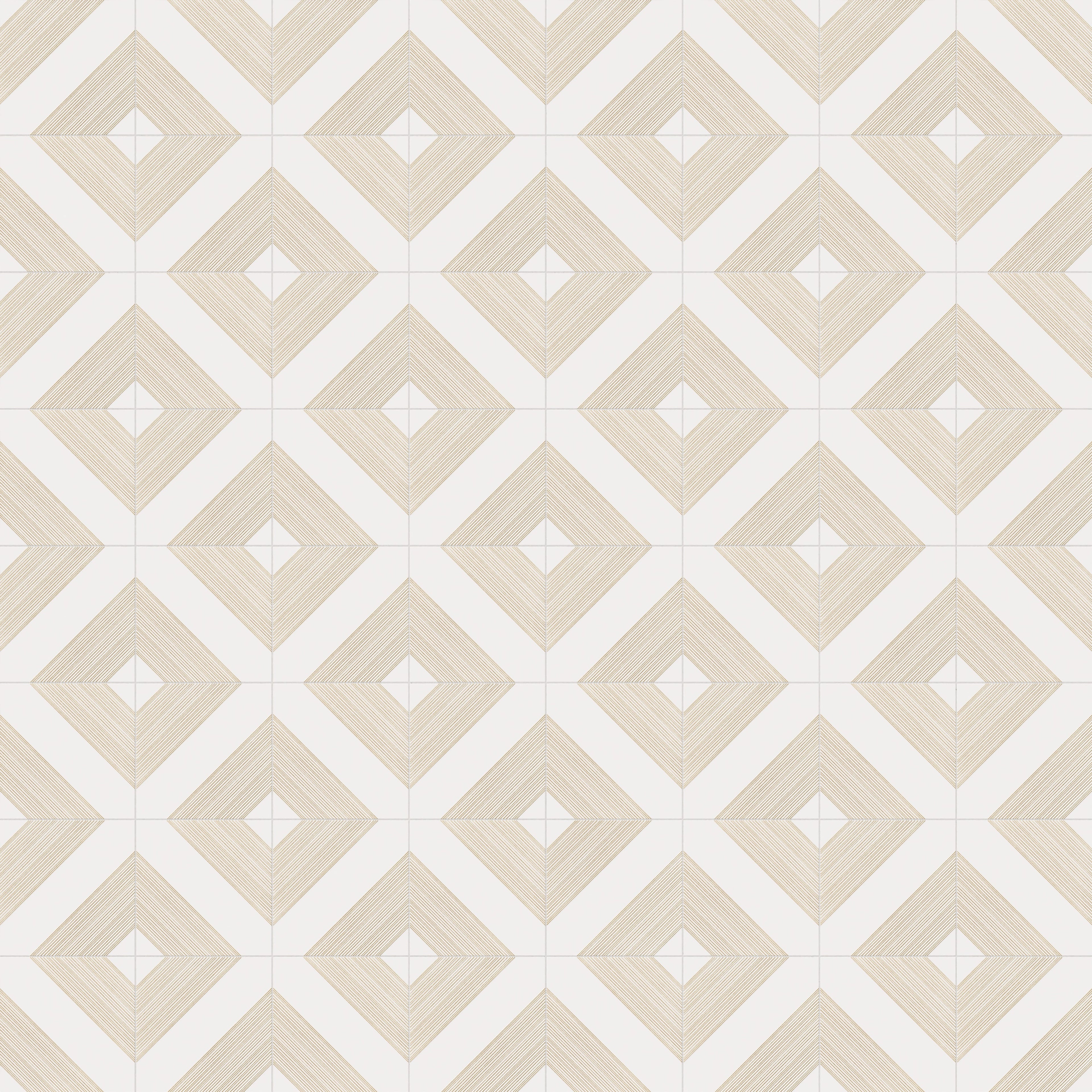 Estelle 12x12 Satin Ceramic Tile in Deco 1 White Gold