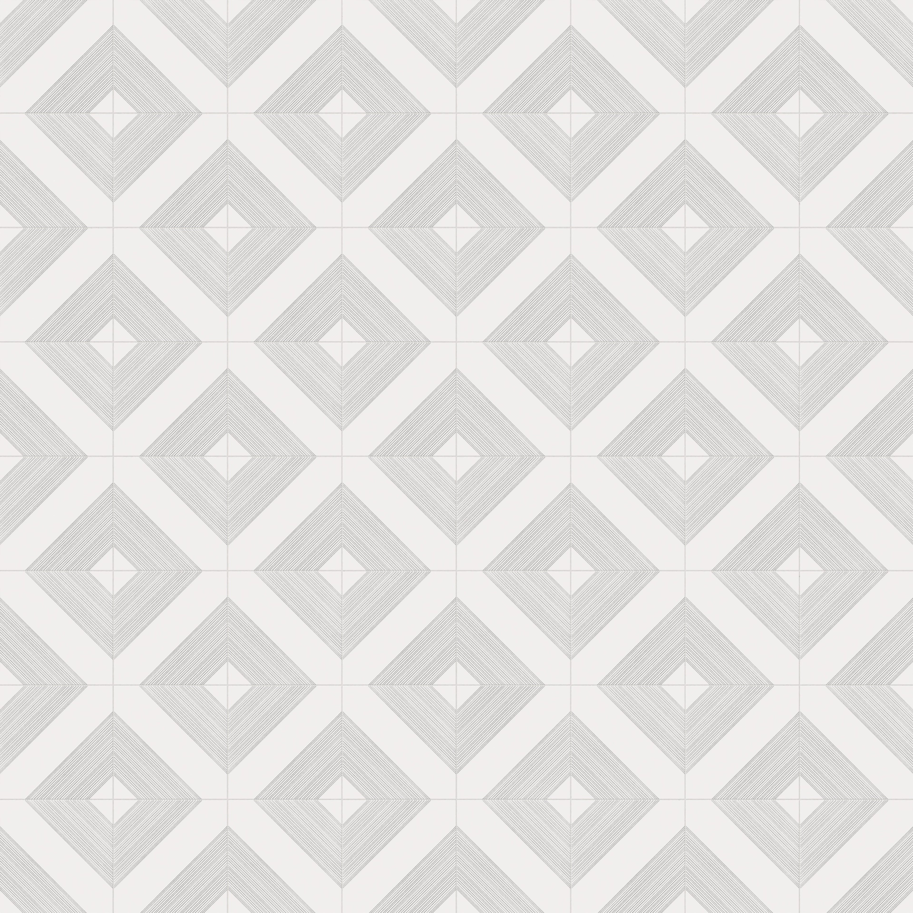 Estelle 12x12 Satin Ceramic Tile in Deco 1 White Silver