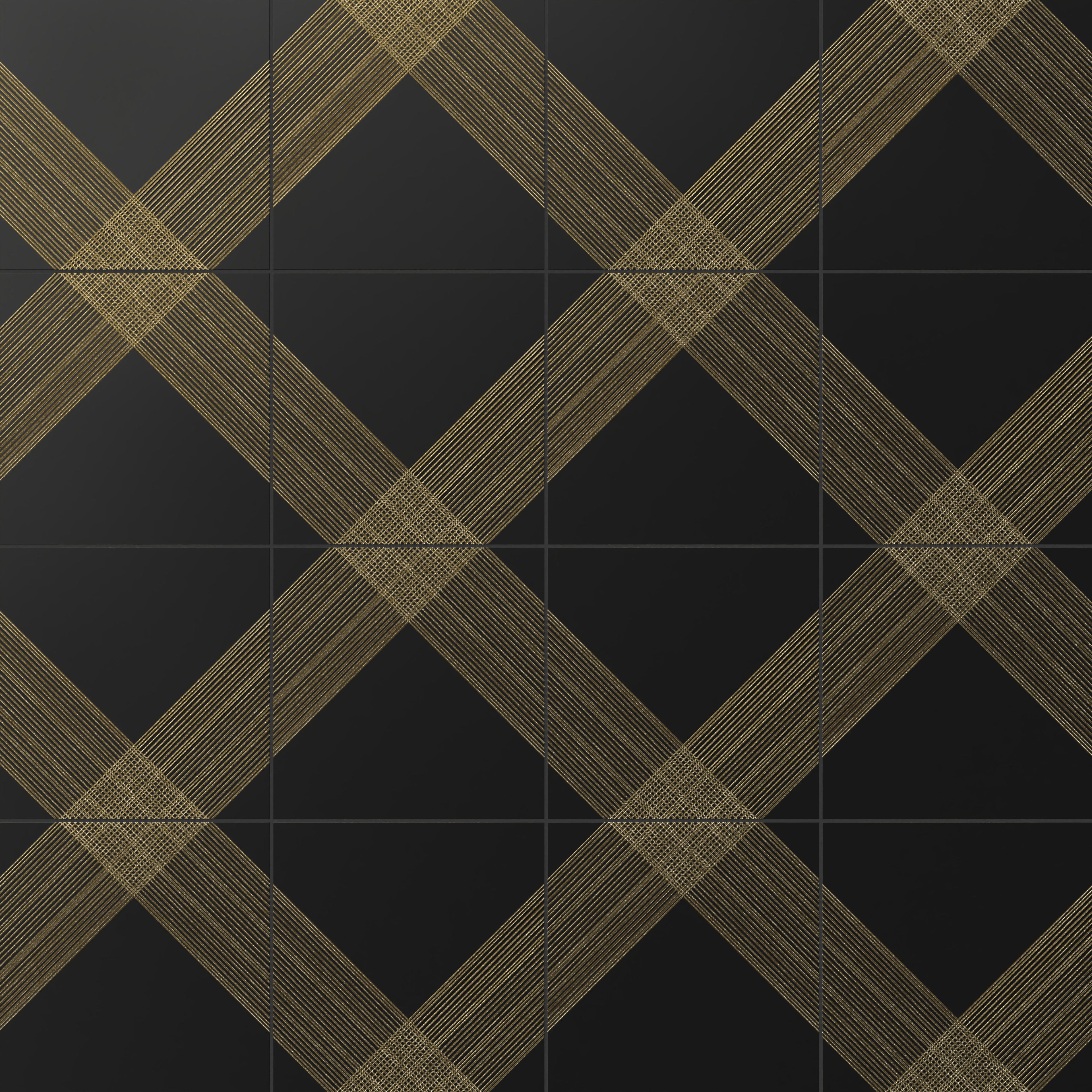 Estelle 12x12 Satin Ceramic Tile in Deco 2 Black Gold