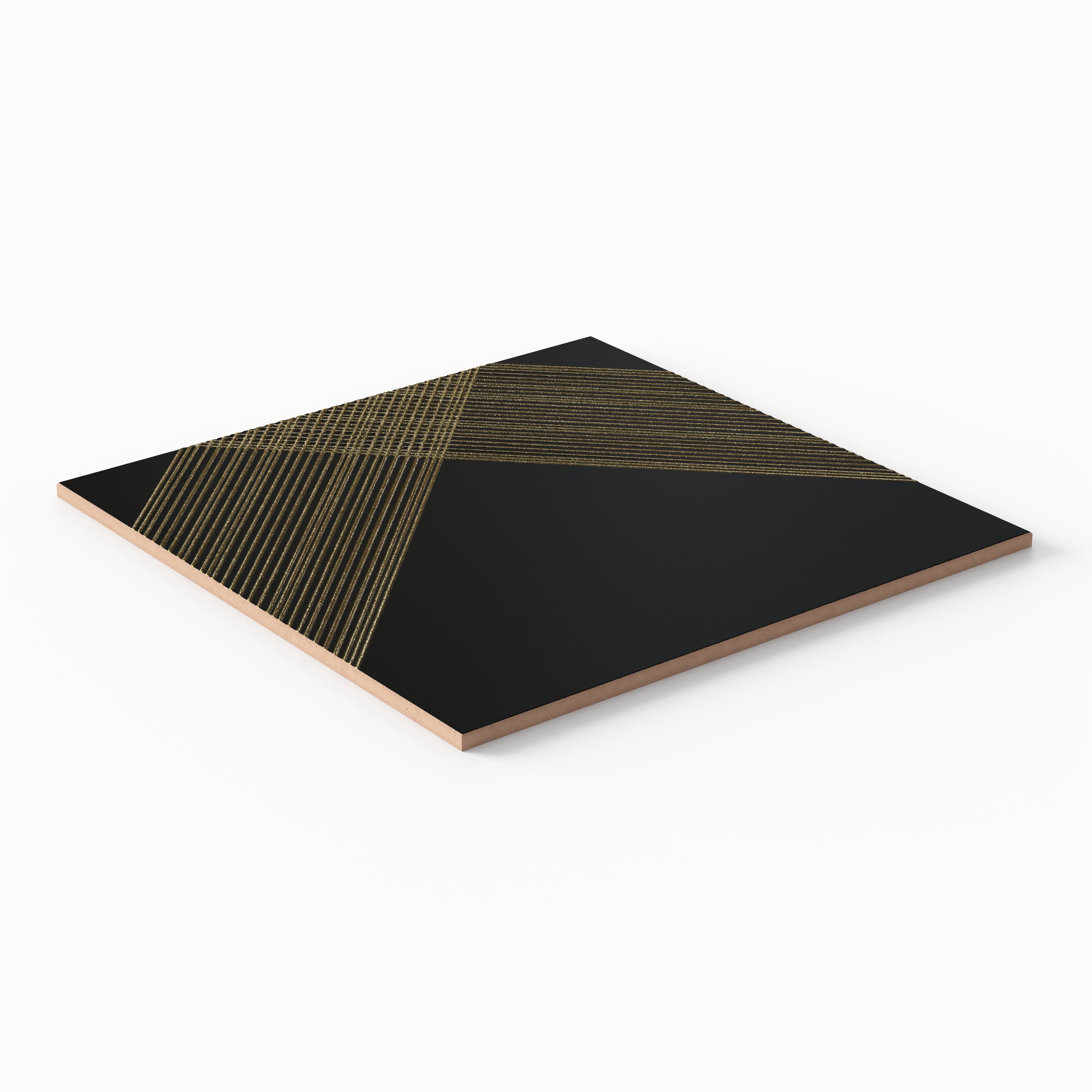 Estelle 12x12 Satin Ceramic Tile in Deco 2 Black Gold
