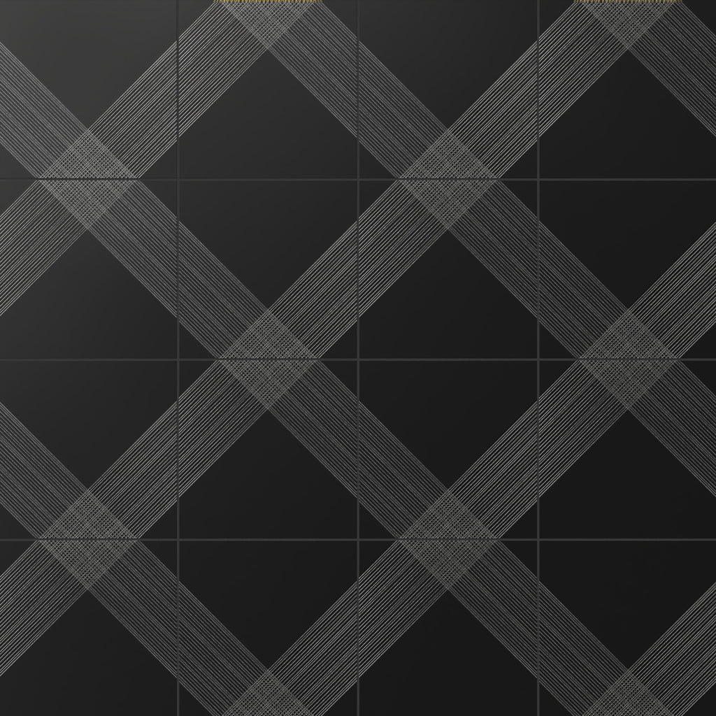 Estelle 12x12 Satin Ceramic Tile in Deco 2 Black Silver