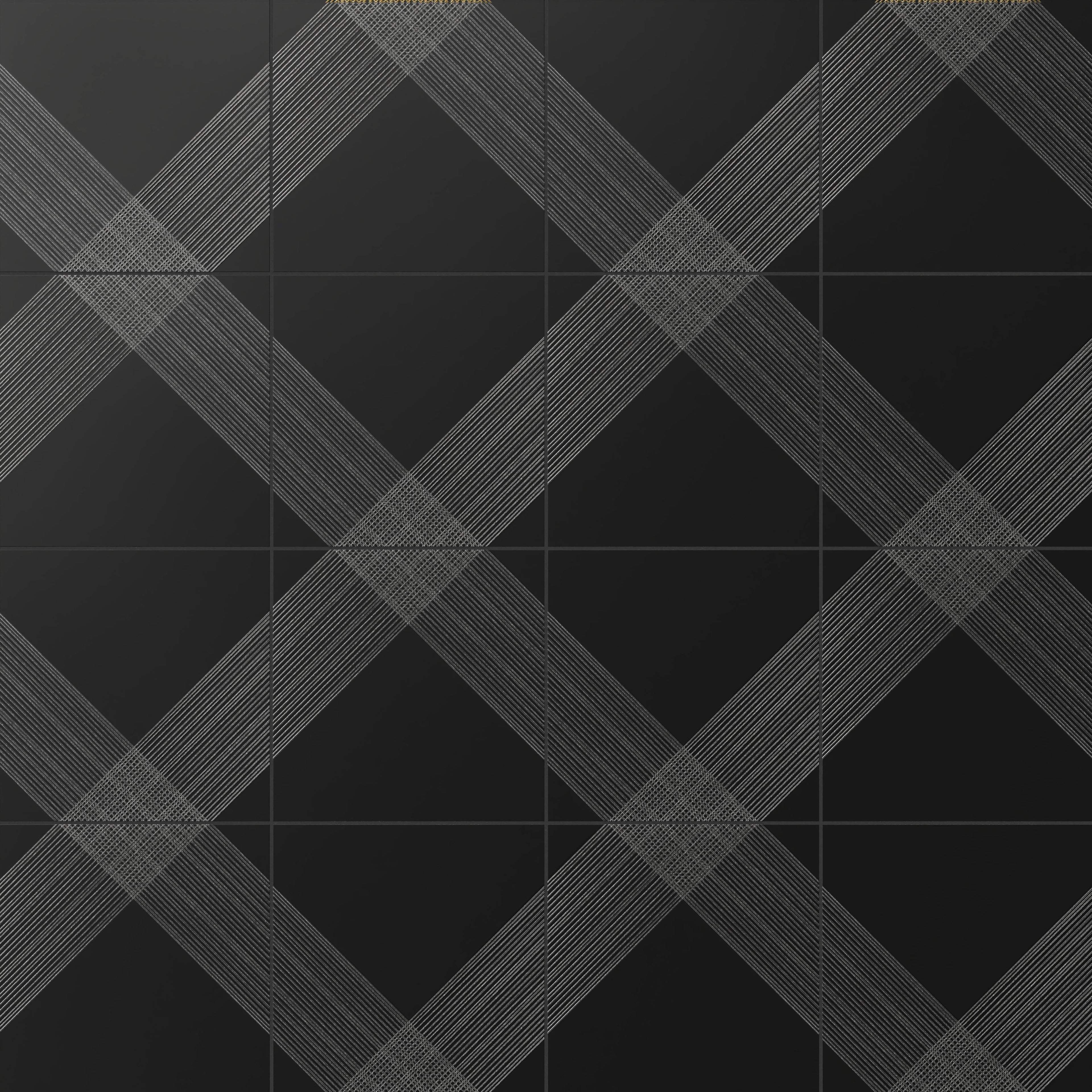 Estelle 12x12 Satin Ceramic Tile in Deco 2 Black Silver