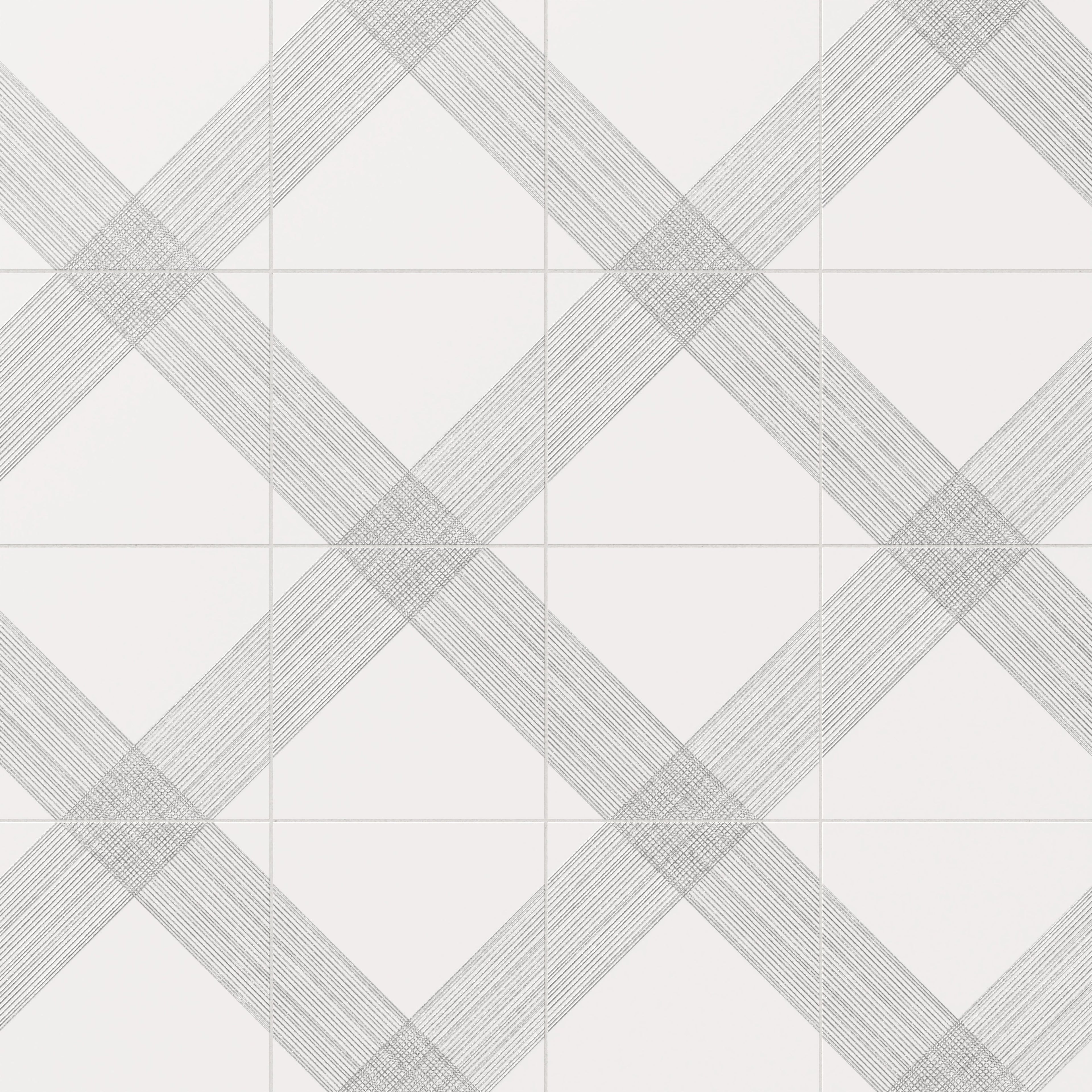 Estelle 12x12 Satin Ceramic Tile in Deco 2 White Silver