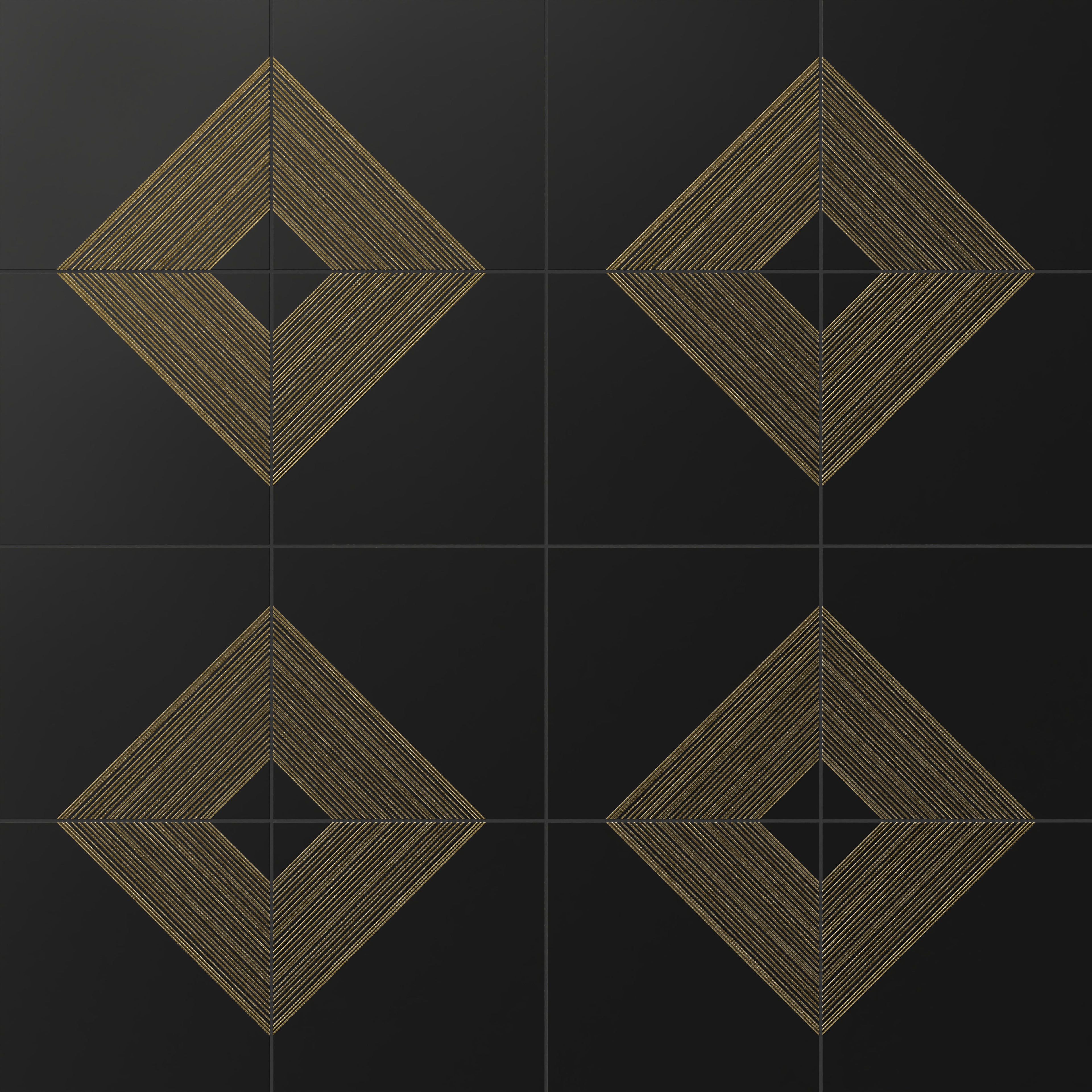 Estelle 12x12 Satin Ceramic Tile in Deco 3 Black Gold