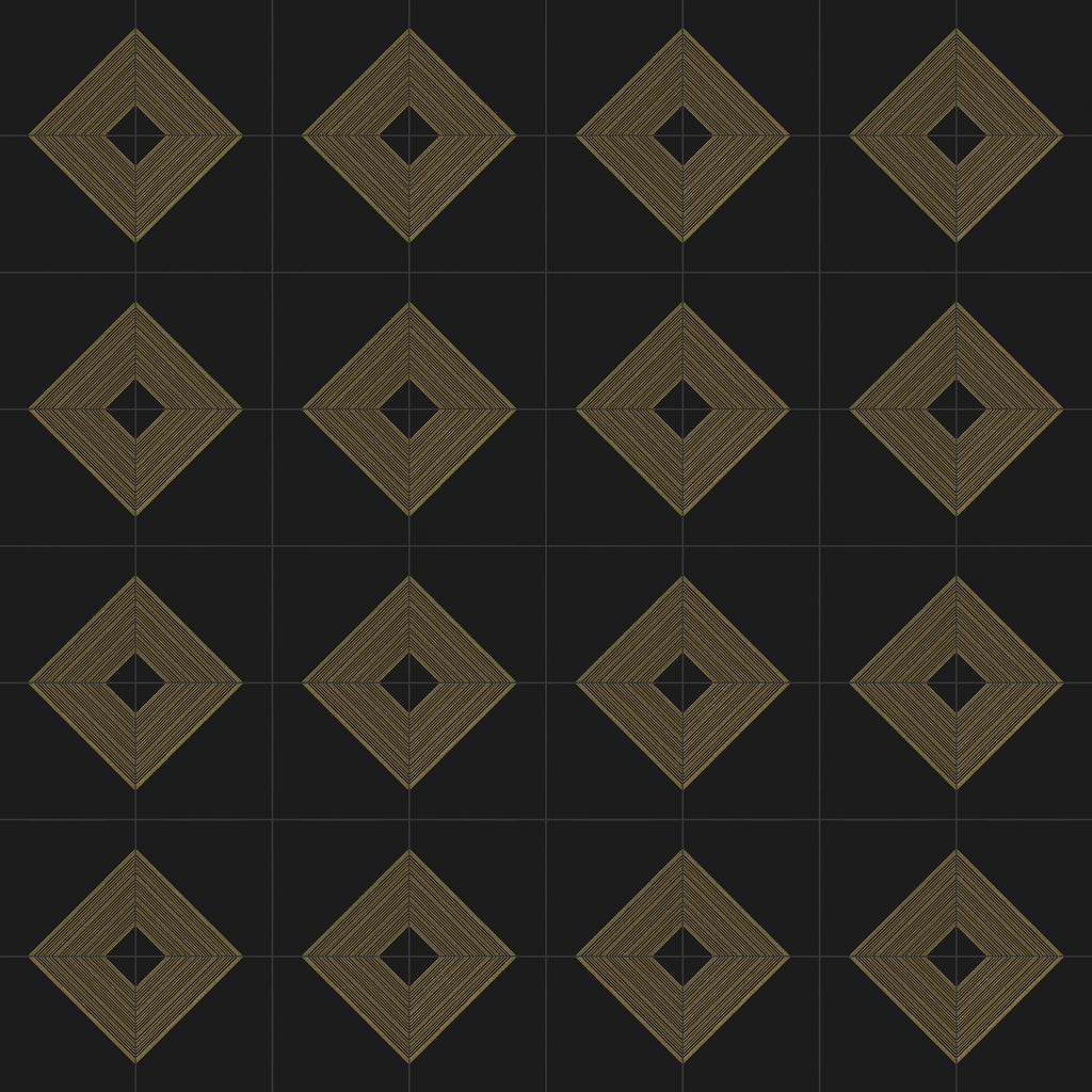 Estelle 12x12 Satin Ceramic Tile in Deco 3 Black Gold