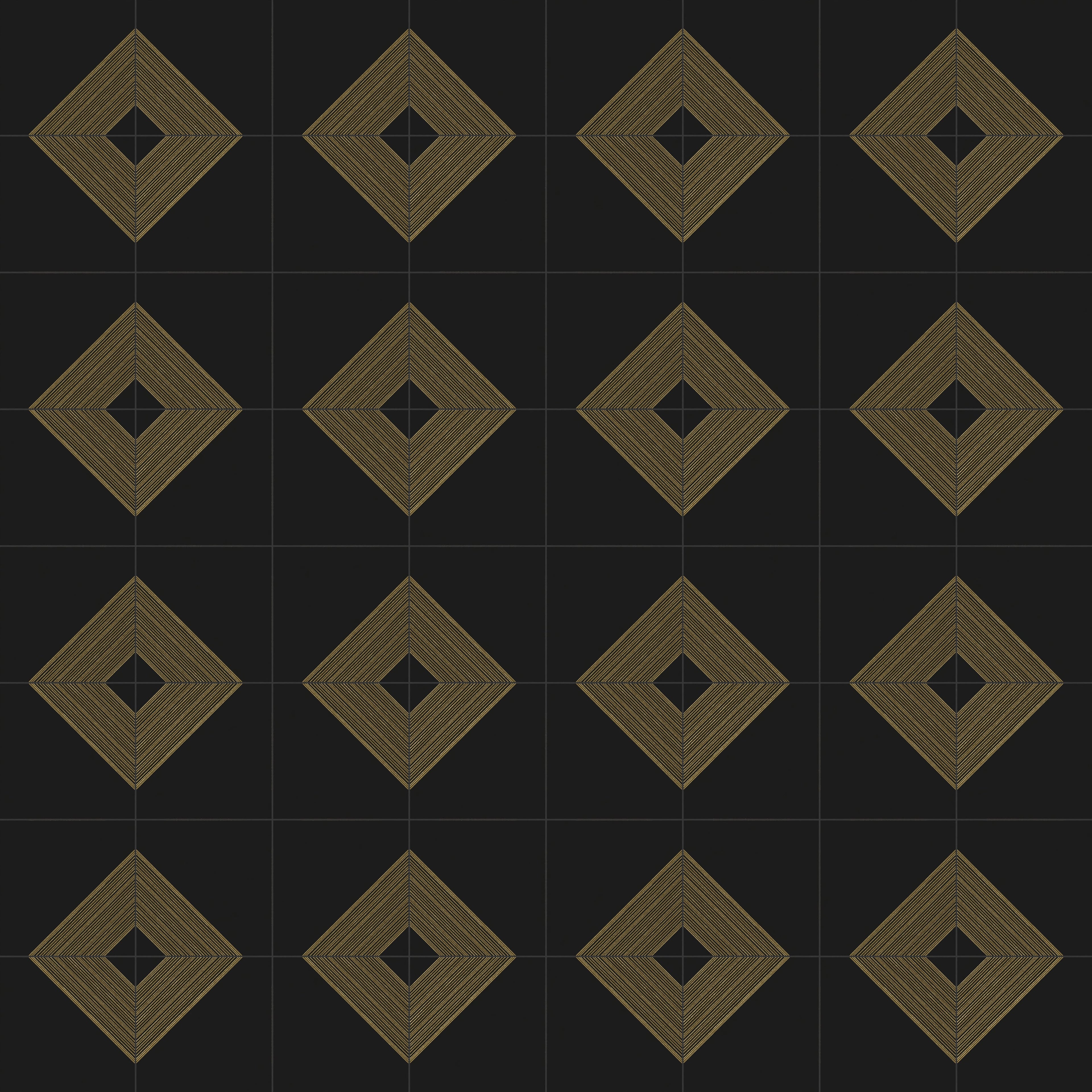 Estelle 12x12 Satin Ceramic Tile in Deco 3 Black Gold