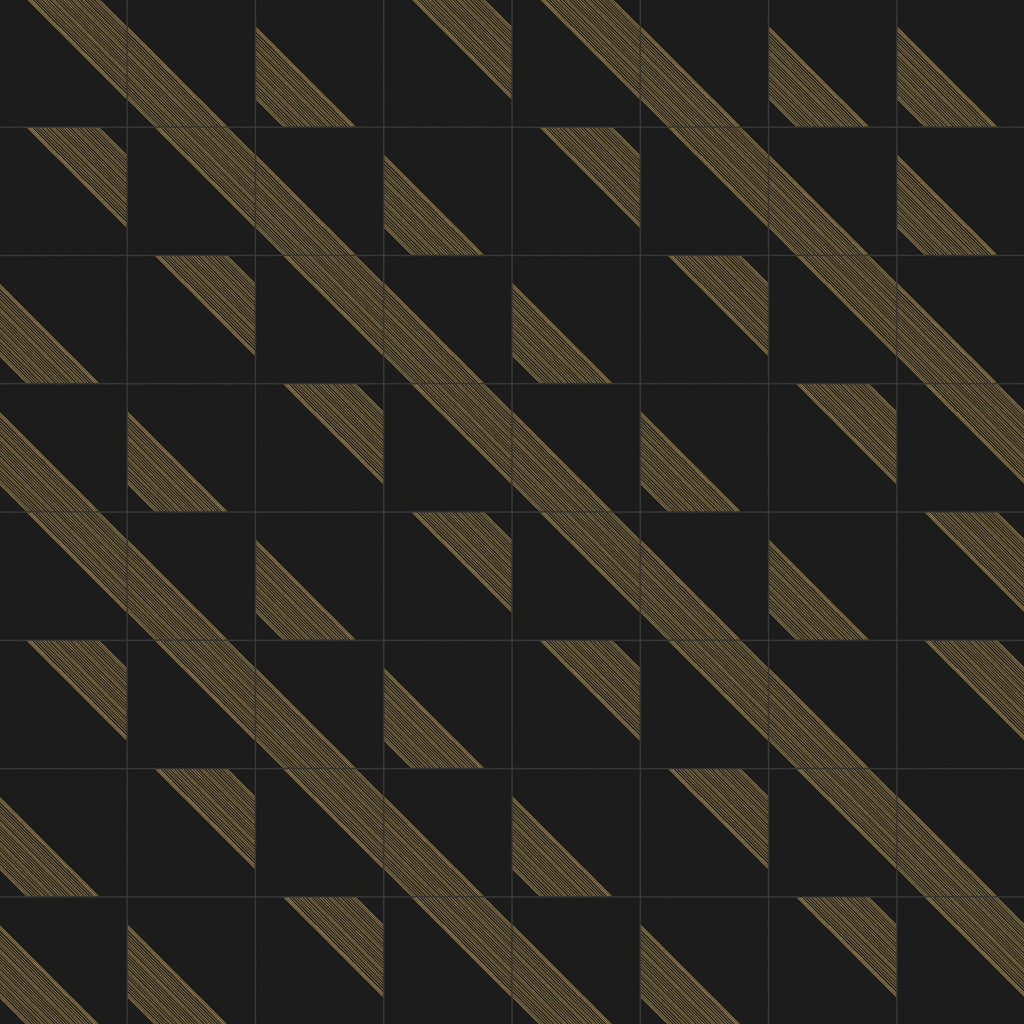 Estelle 12x12 Satin Ceramic Tile in Deco 3 Black Gold