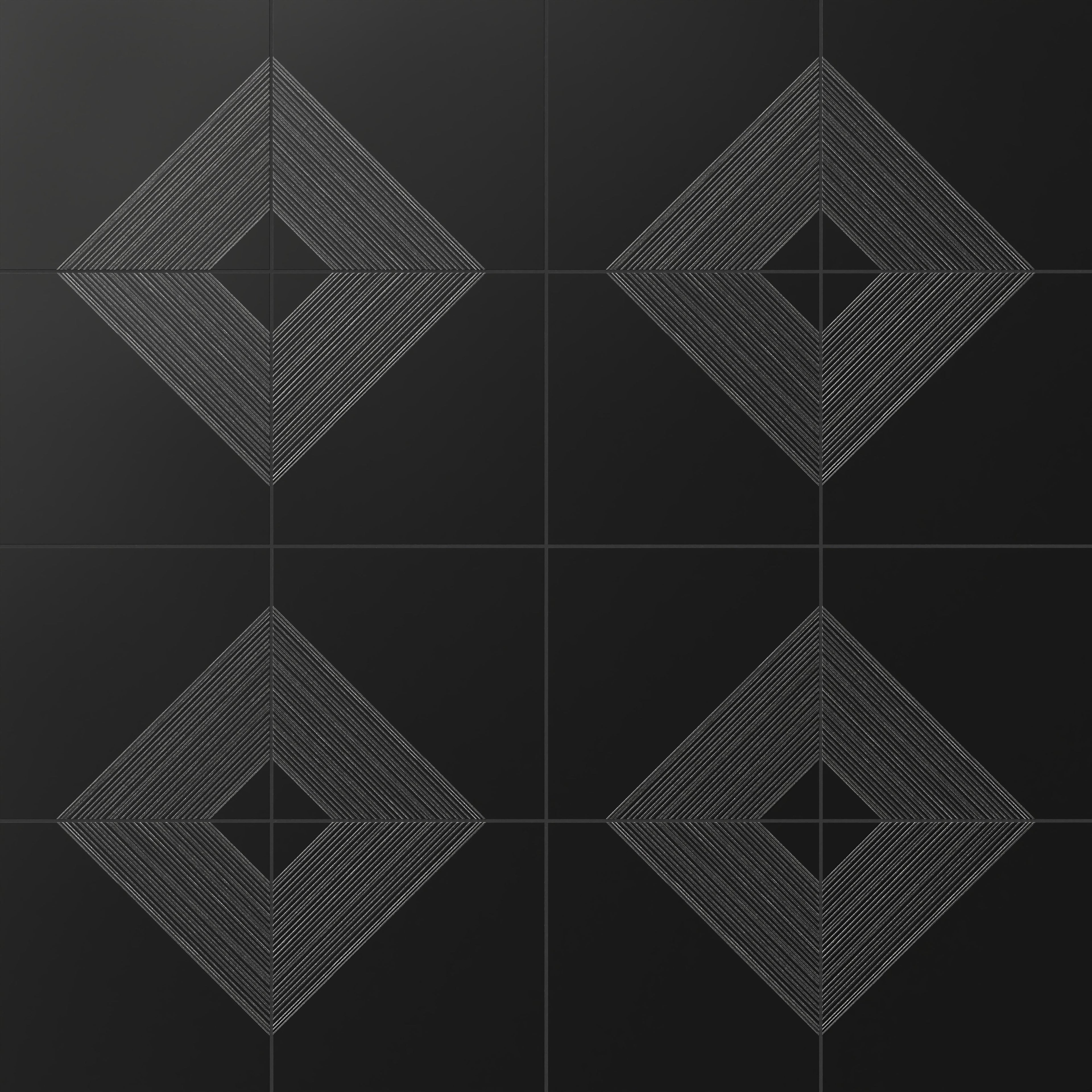 Estelle 12x12 Satin Ceramic Tile in Deco 3 Black Silver