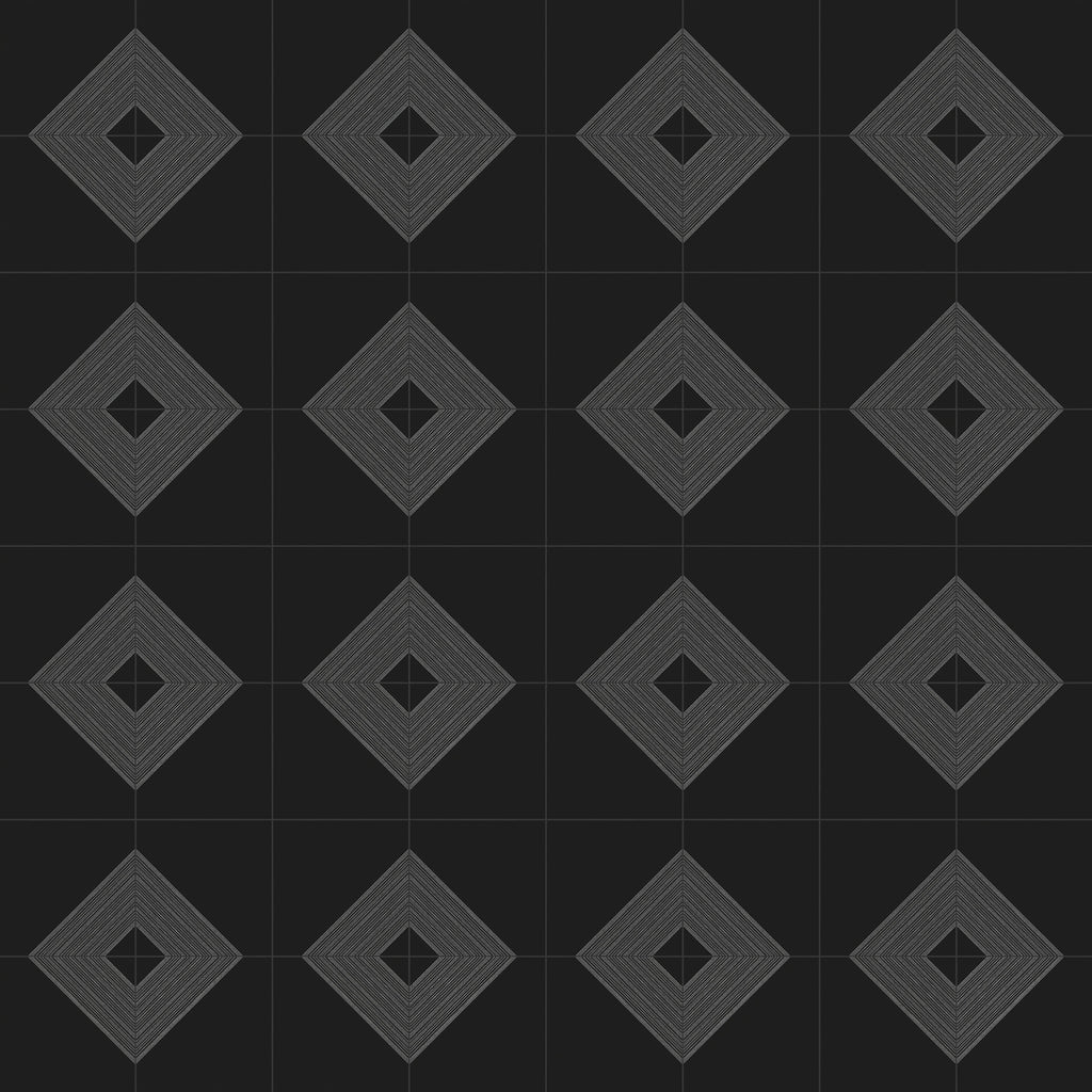 Estelle 12x12 Satin Ceramic Tile in Deco 3 Black Silver