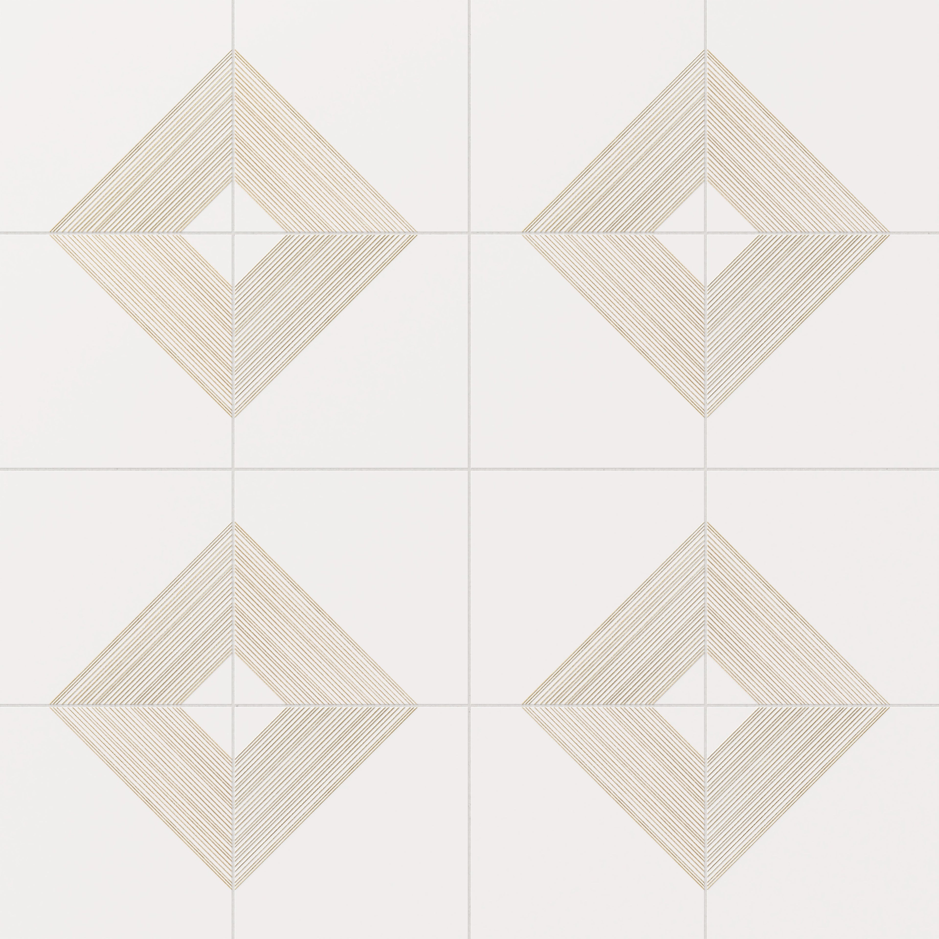 Estelle 12x12 Satin Ceramic Tile in Deco 3 White Gold