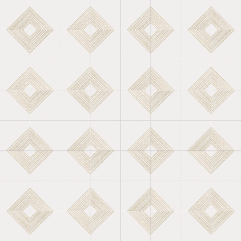 Estelle 12x12 Satin Ceramic Tile in Deco 3 White Gold