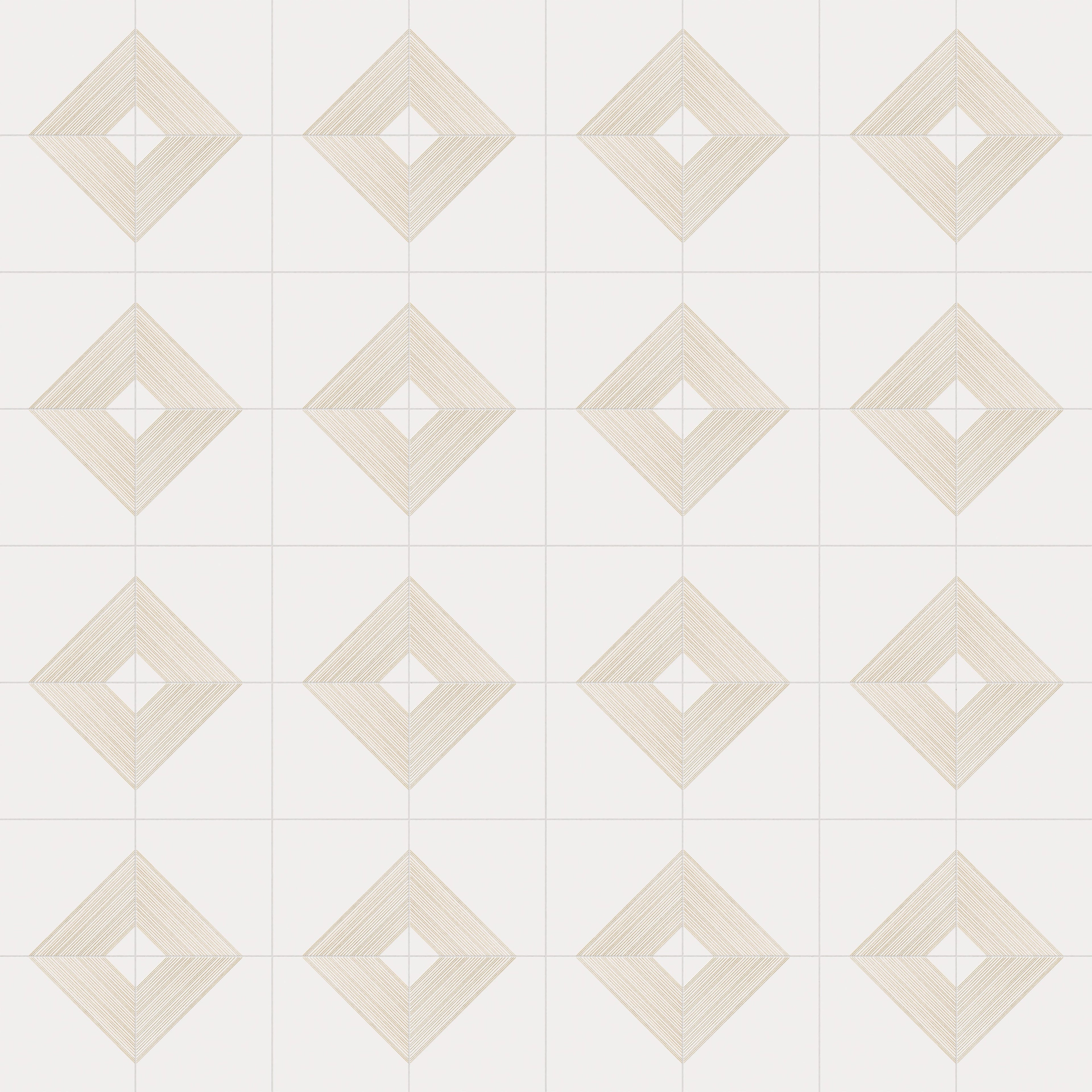 Estelle 12x12 Satin Ceramic Tile in Deco 3 White Gold