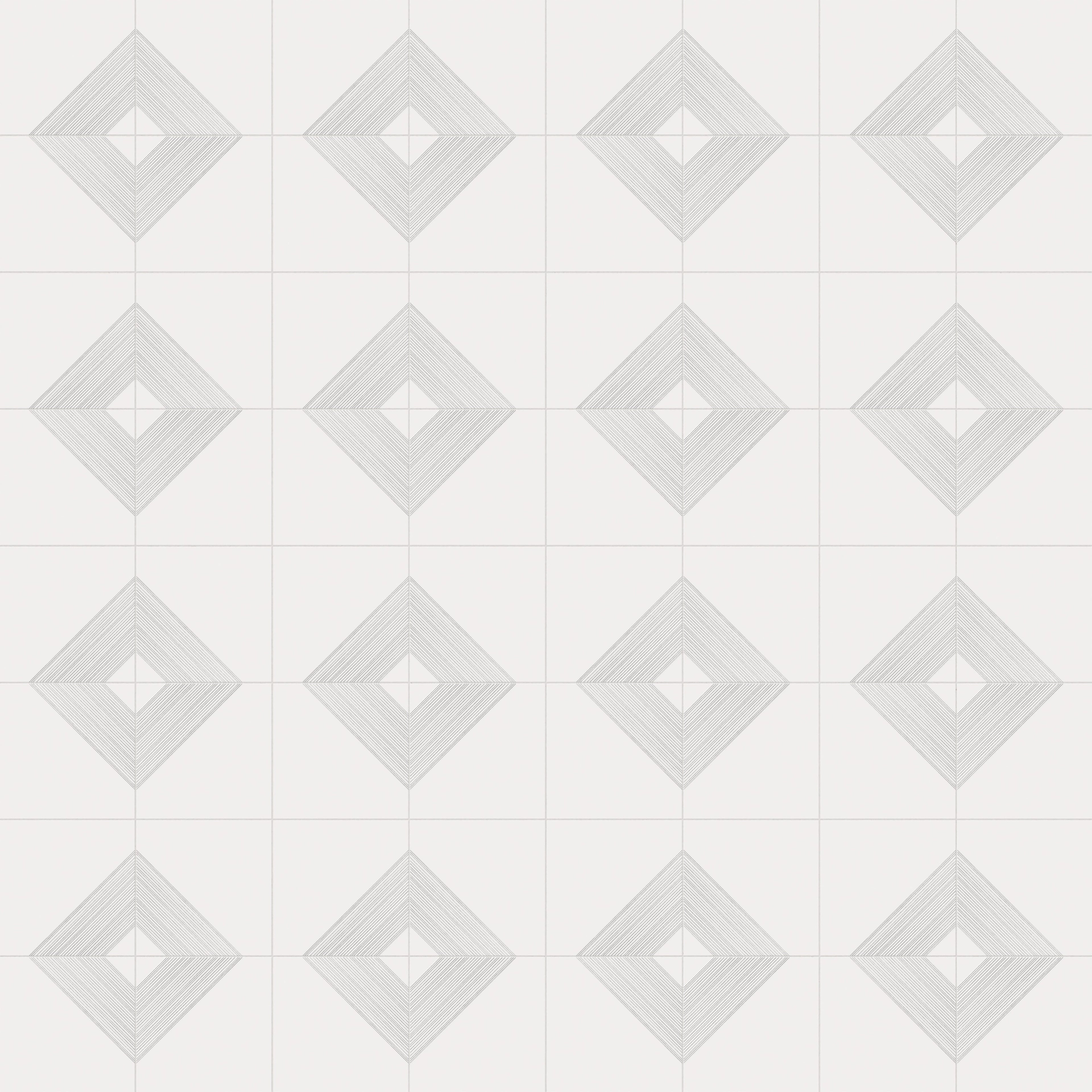 Estelle 12x12 Satin Ceramic Tile in Deco 3 White Silver