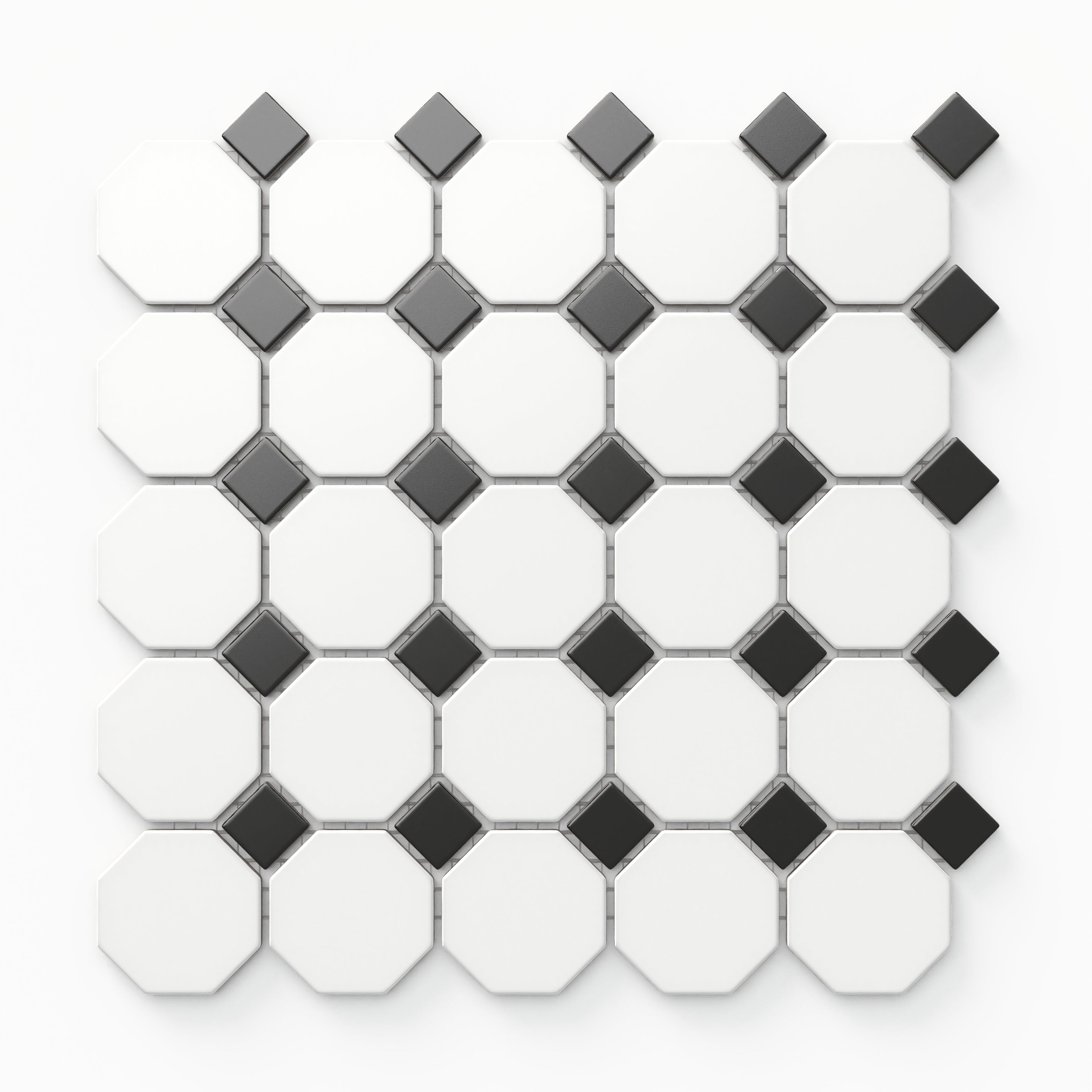 Quinn 12x12 Matte Porcelain Octagon Mosaic Tile in Black & White
