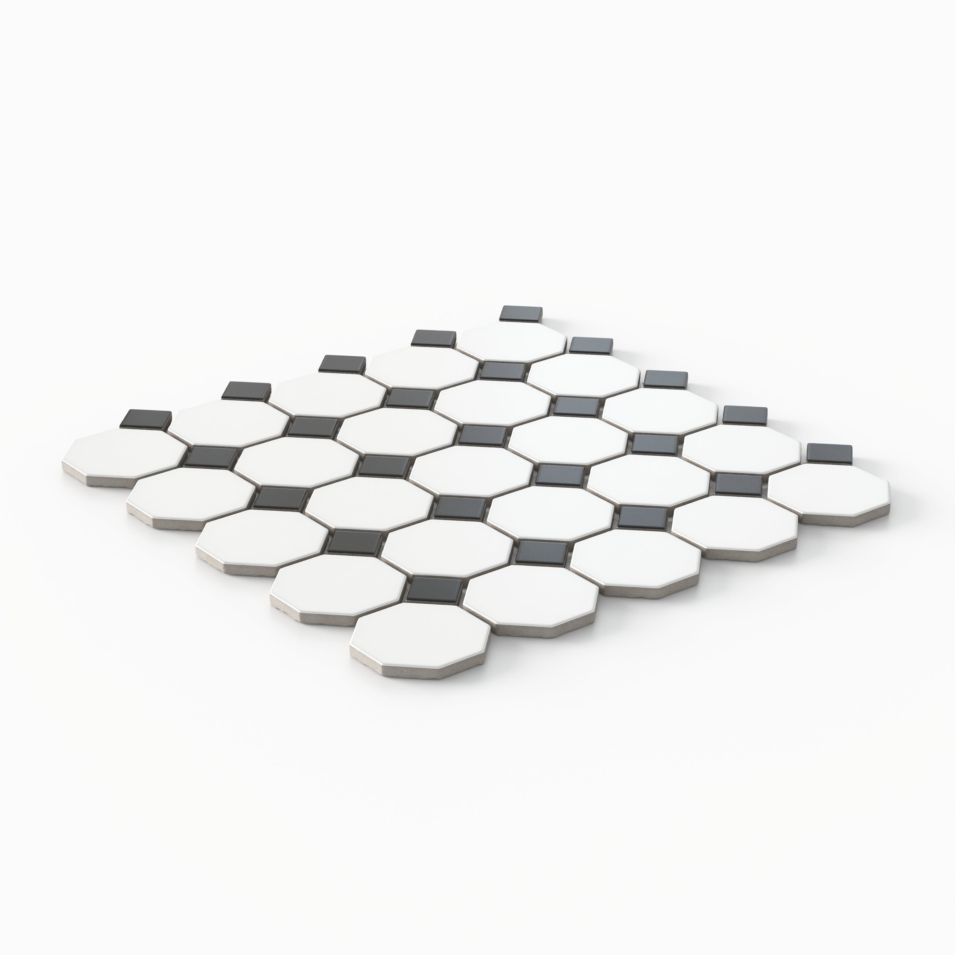 Quinn 12x12 Matte Porcelain Octagon Mosaic Tile in Black & White