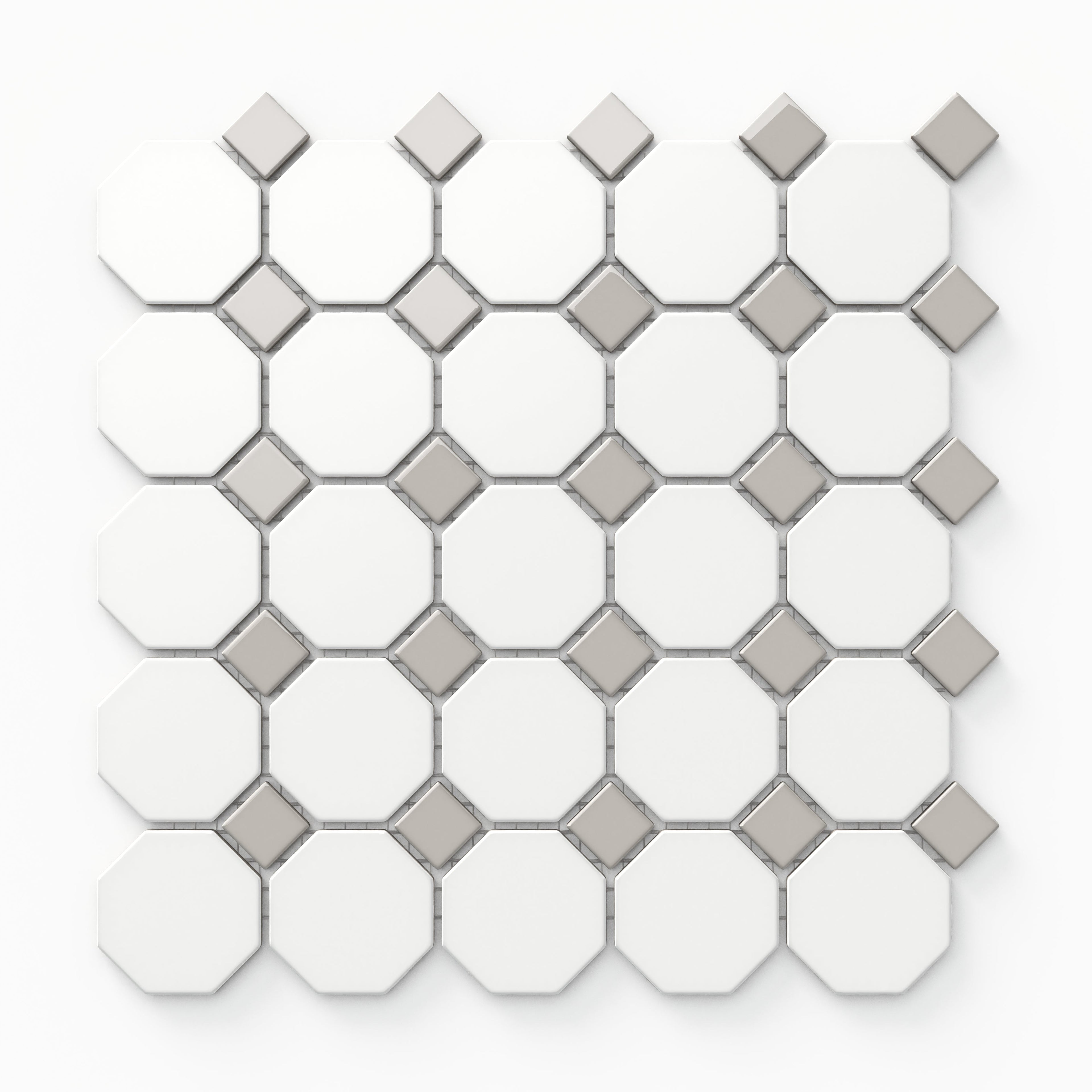Quinn 12x12 Matte Porcelain Octagon Mosaic Tile in Grey & White