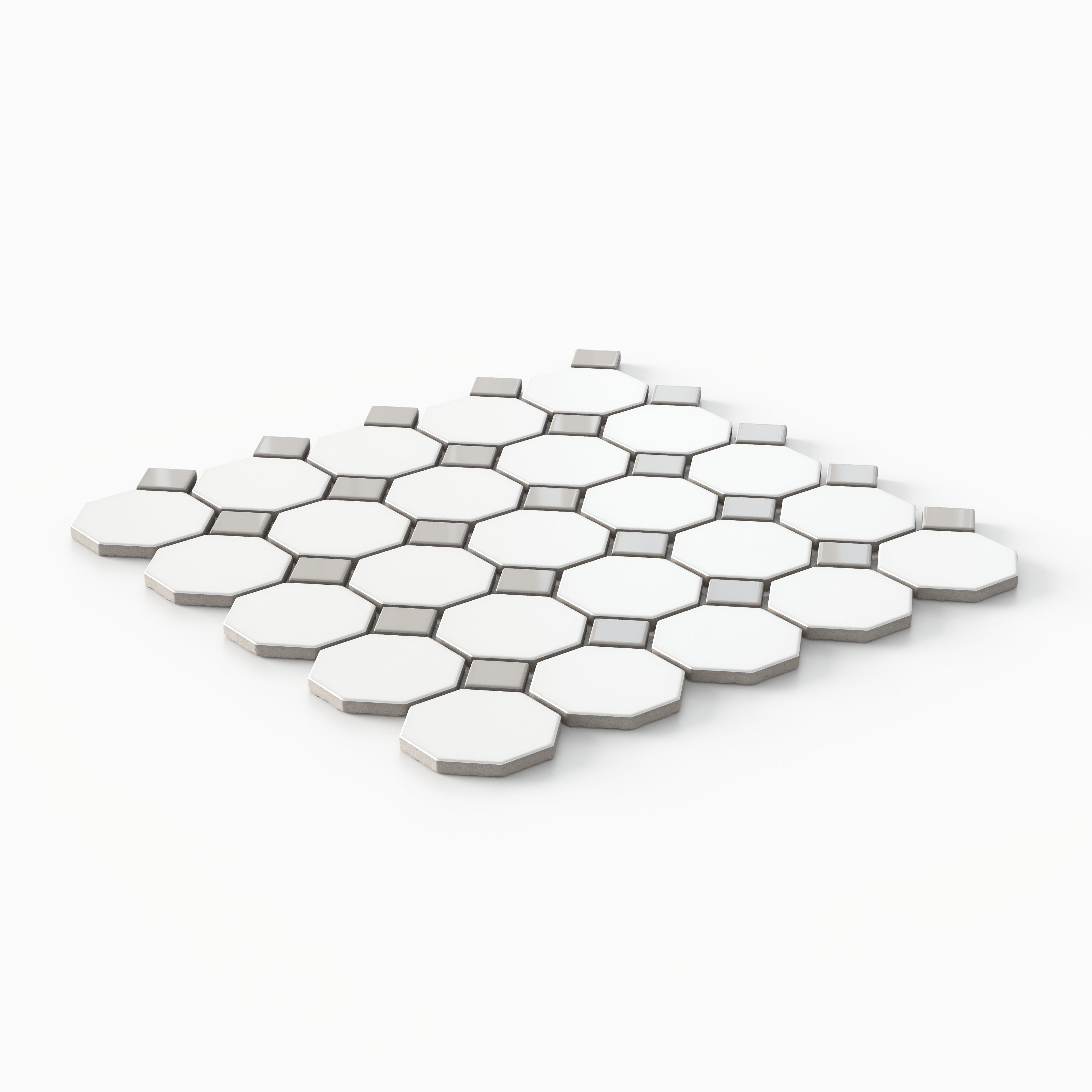 Quinn 12x12 Matte Porcelain Octagon Mosaic Tile in Grey & White