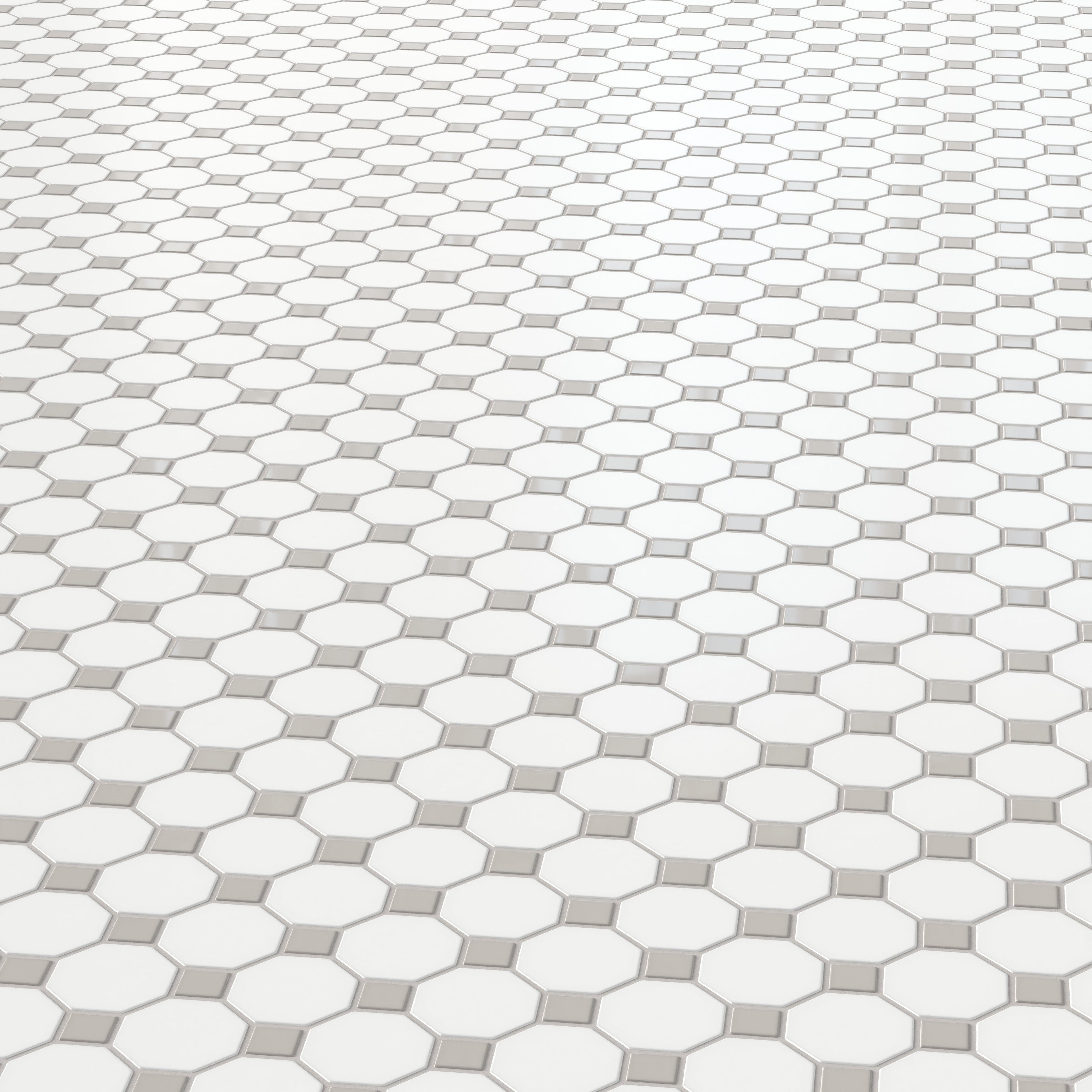 Quinn 12x12 Matte Porcelain Octagon Mosaic Tile in Grey & White