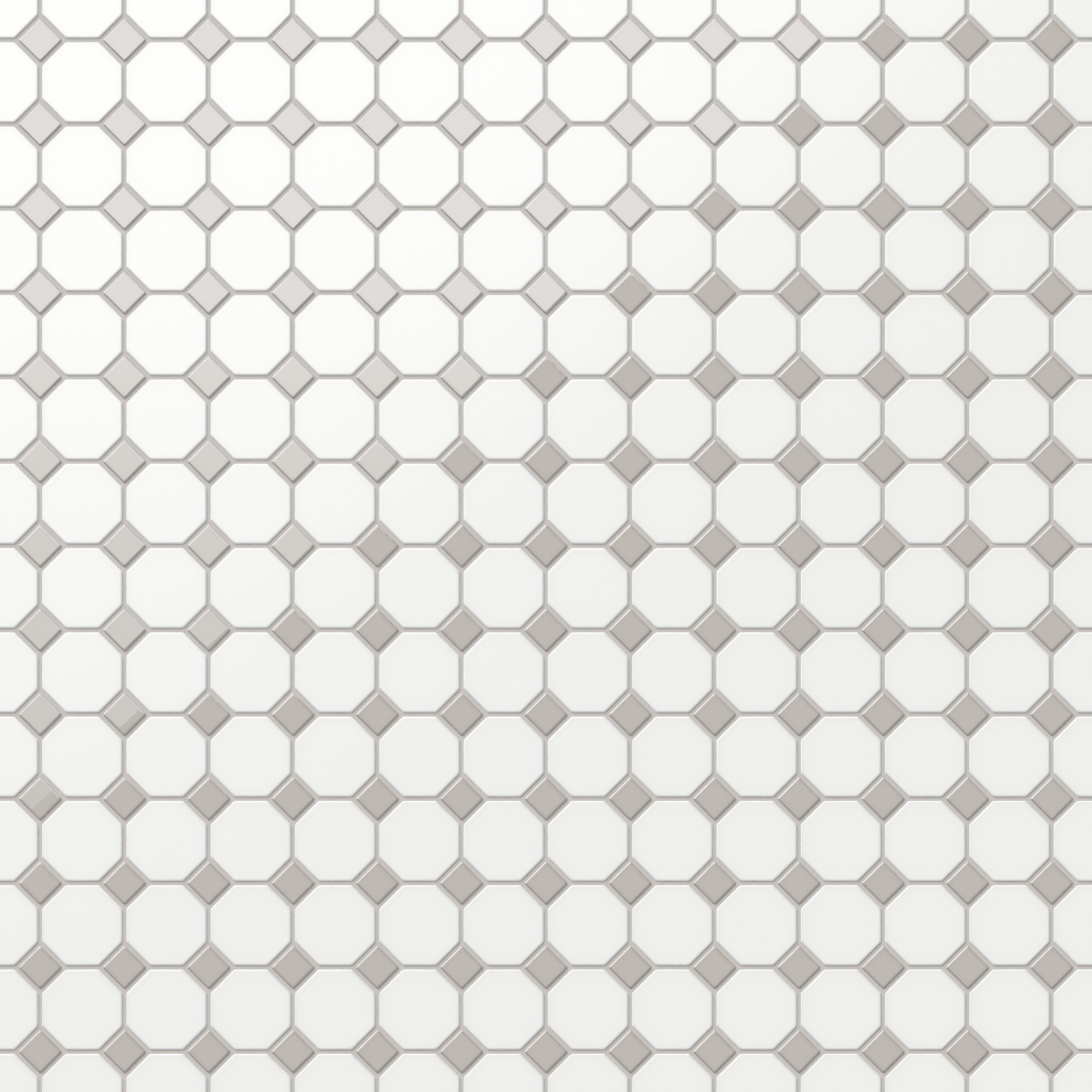 Quinn 12x12 Matte Porcelain Octagon Mosaic Tile in Grey & White