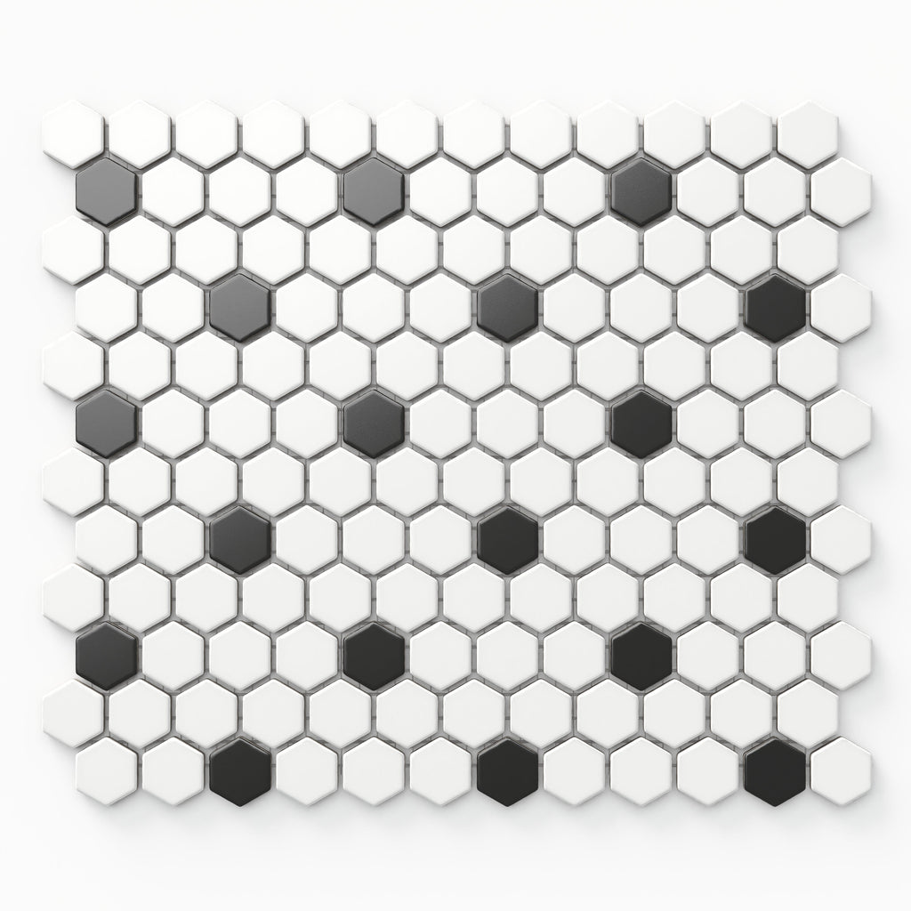 Quinn 12x12 Matte Porcelain 1x1 Hexagon Mosaic Tile in Black & White