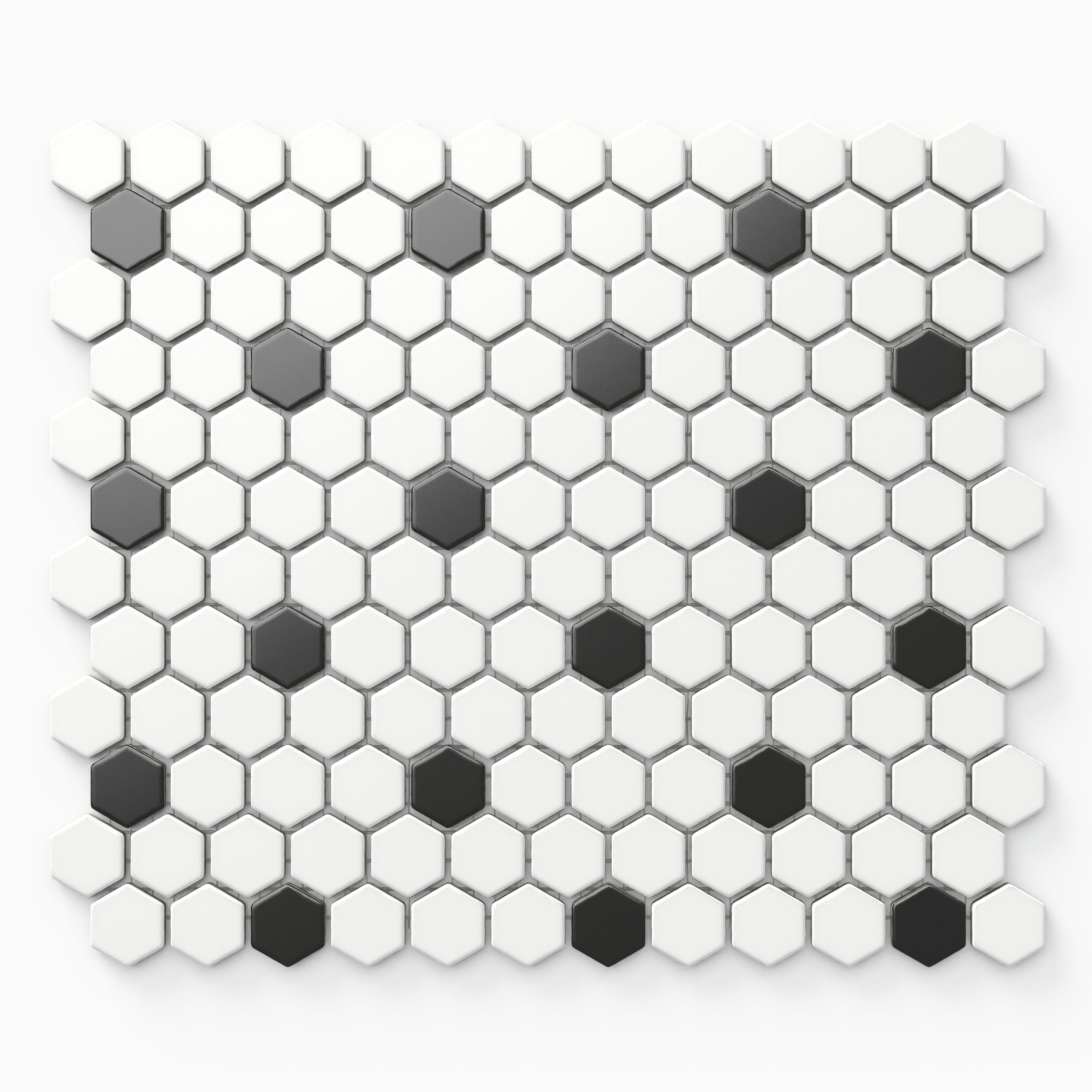 Quinn 12x12 Matte Porcelain 1x1 Hexagon Mosaic Tile in Black & White
