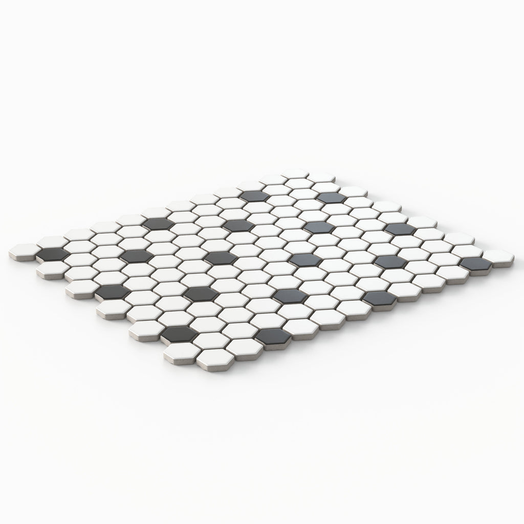 Quinn 12x12 Matte Porcelain 1x1 Hexagon Mosaic Tile in Black & White