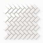Mabel 12x12 Glossy Porcelain Herringbone Mosaic Tile in White