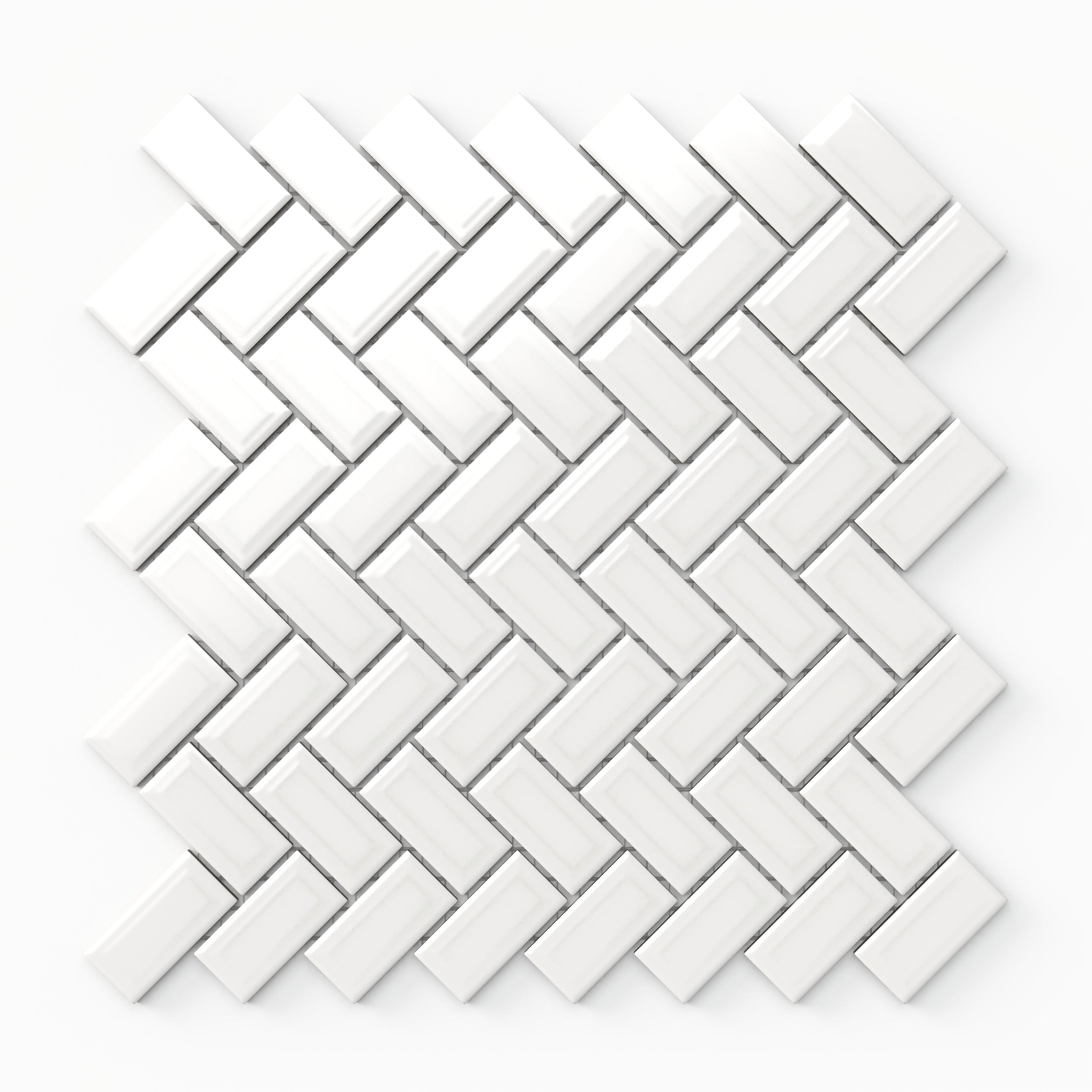 Mabel 12x12 Glossy Porcelain Herringbone Mosaic Tile in White