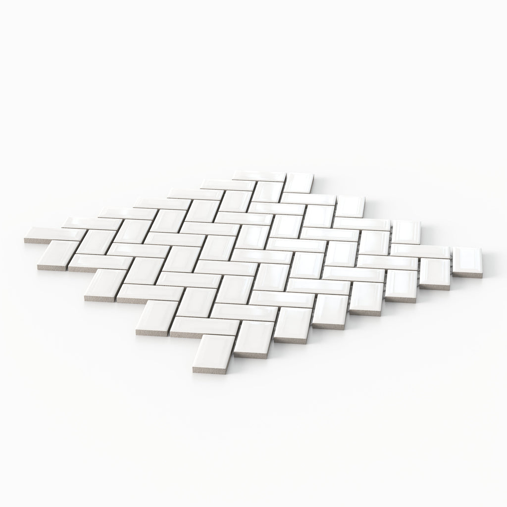 Mabel 12x12 Glossy Porcelain Herringbone Mosaic Tile in White