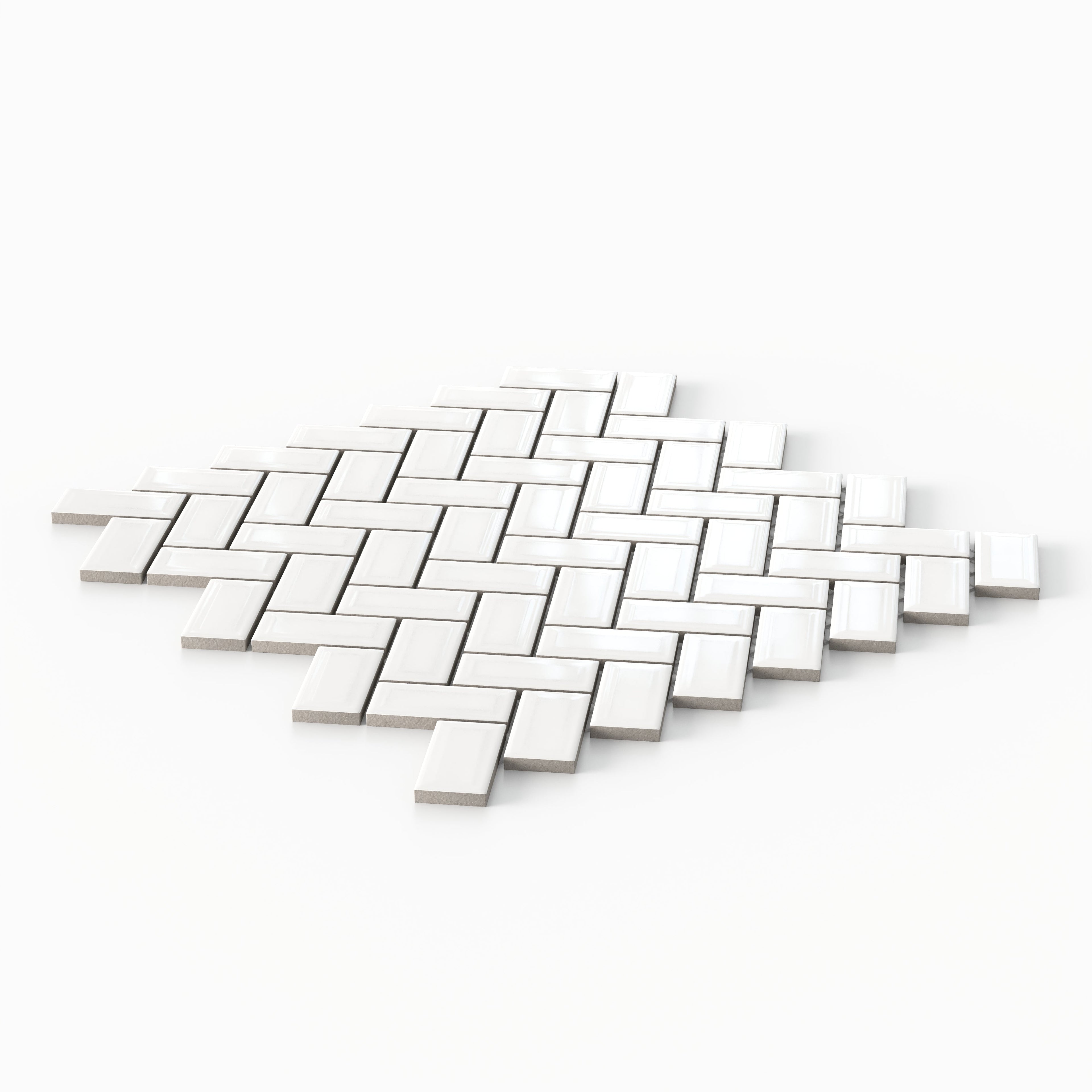 Mabel 12x12 Glossy Porcelain Herringbone Mosaic Tile in White