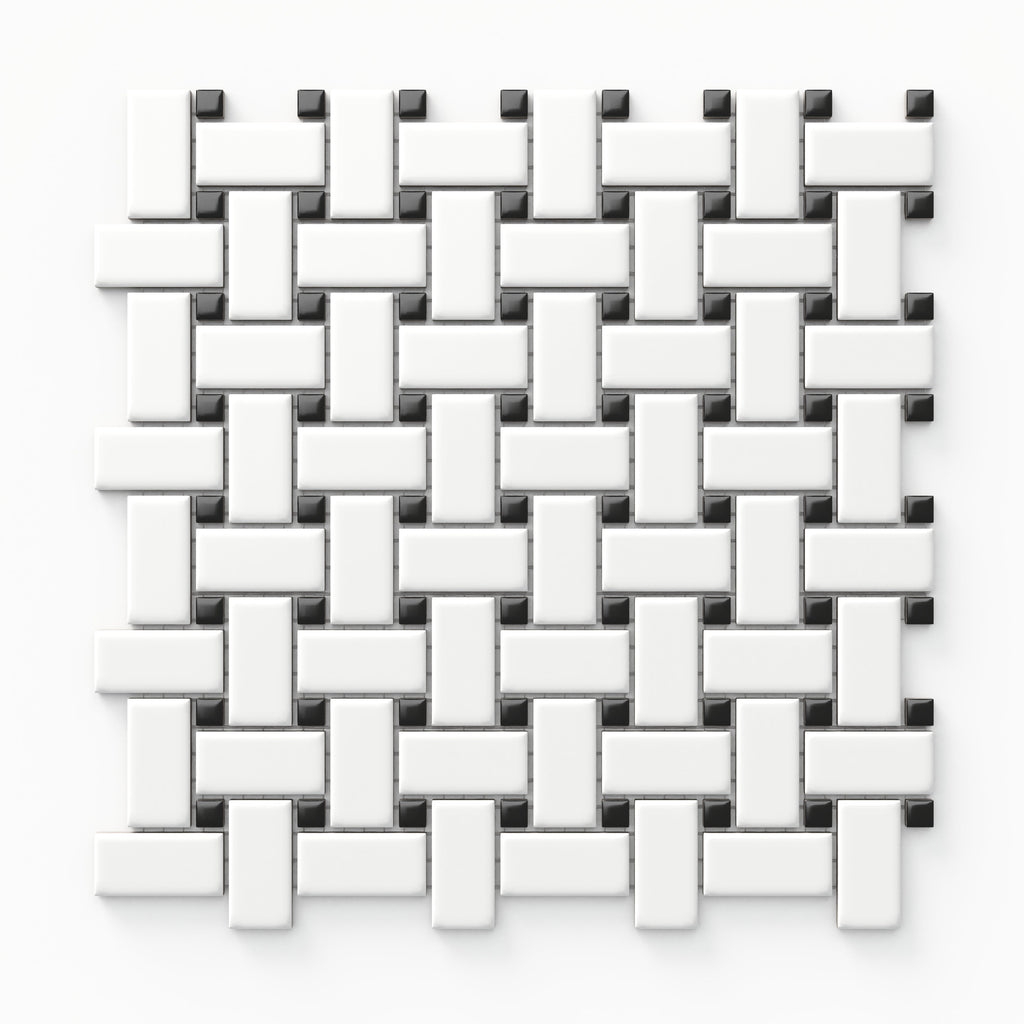 Quinn 12x12 Matte Porcelain Basket Weave Mosaic Tile in Black & White