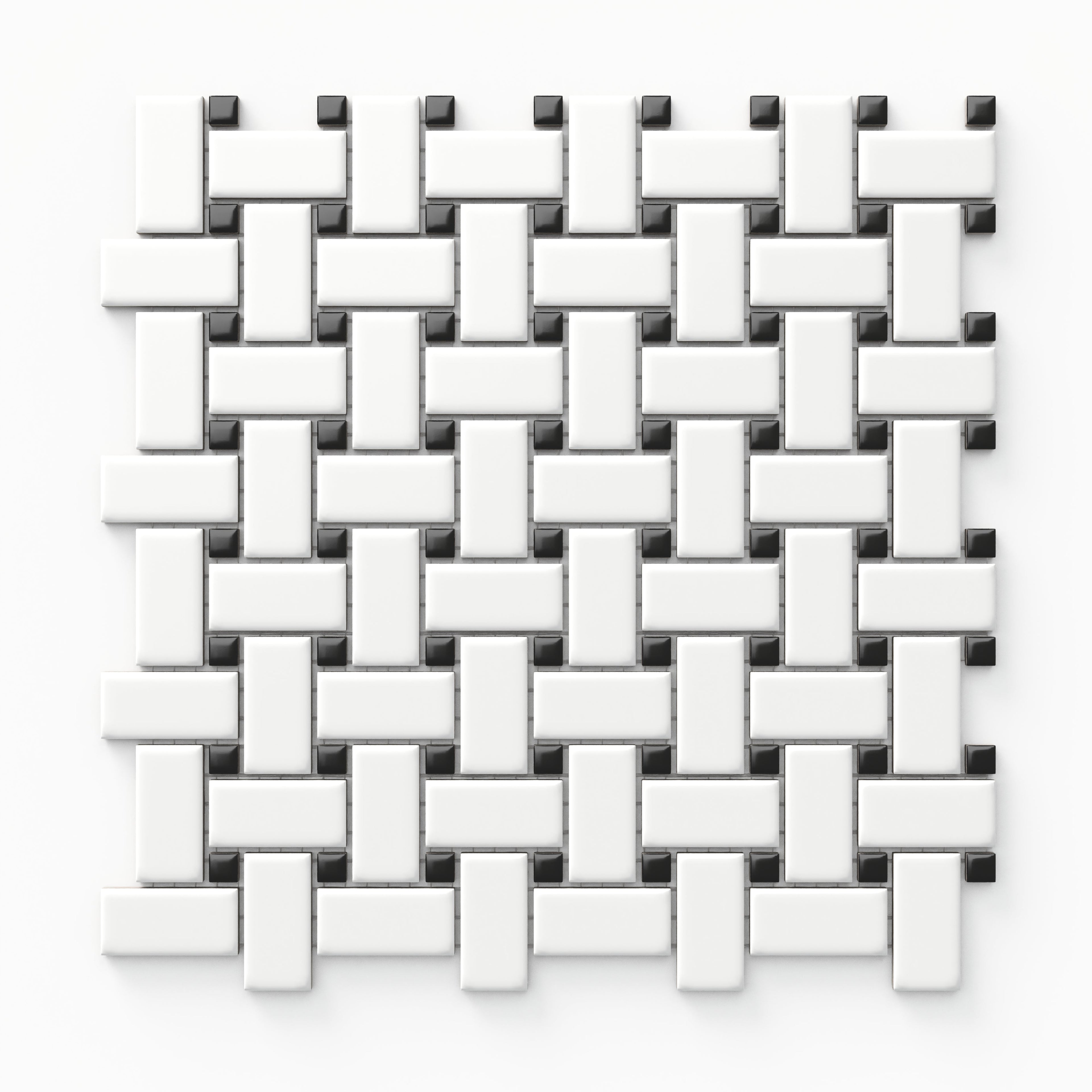 Quinn 12x12 Matte Porcelain Basket Weave Mosaic Tile in Black & White
