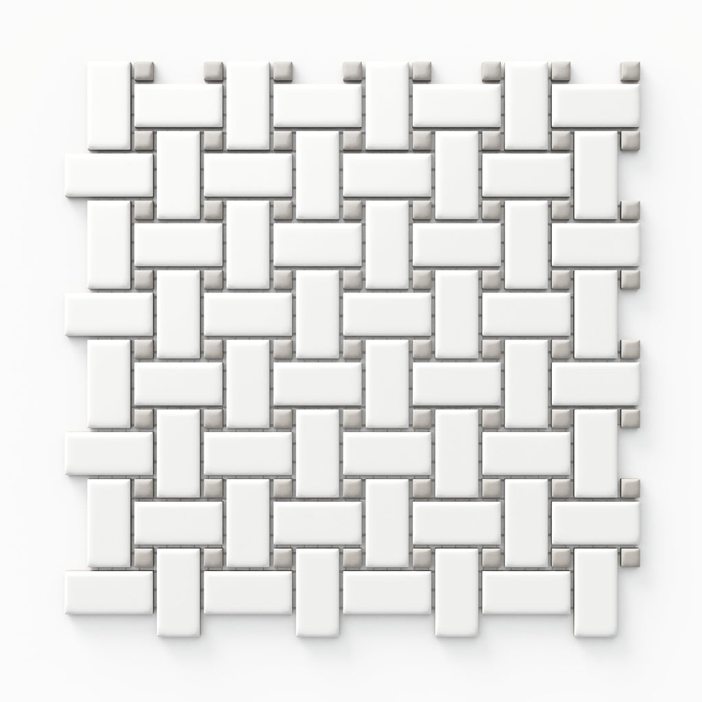 Quinn 12x12 Matte Porcelain Basket Weave Mosaic Tile in Grey & White