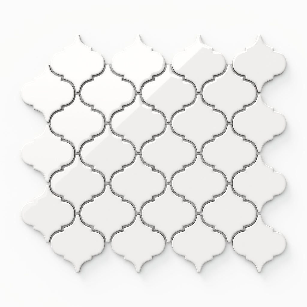 Mabel 12x12 Glossy Porcelain Lantern Mosaic Tile in White