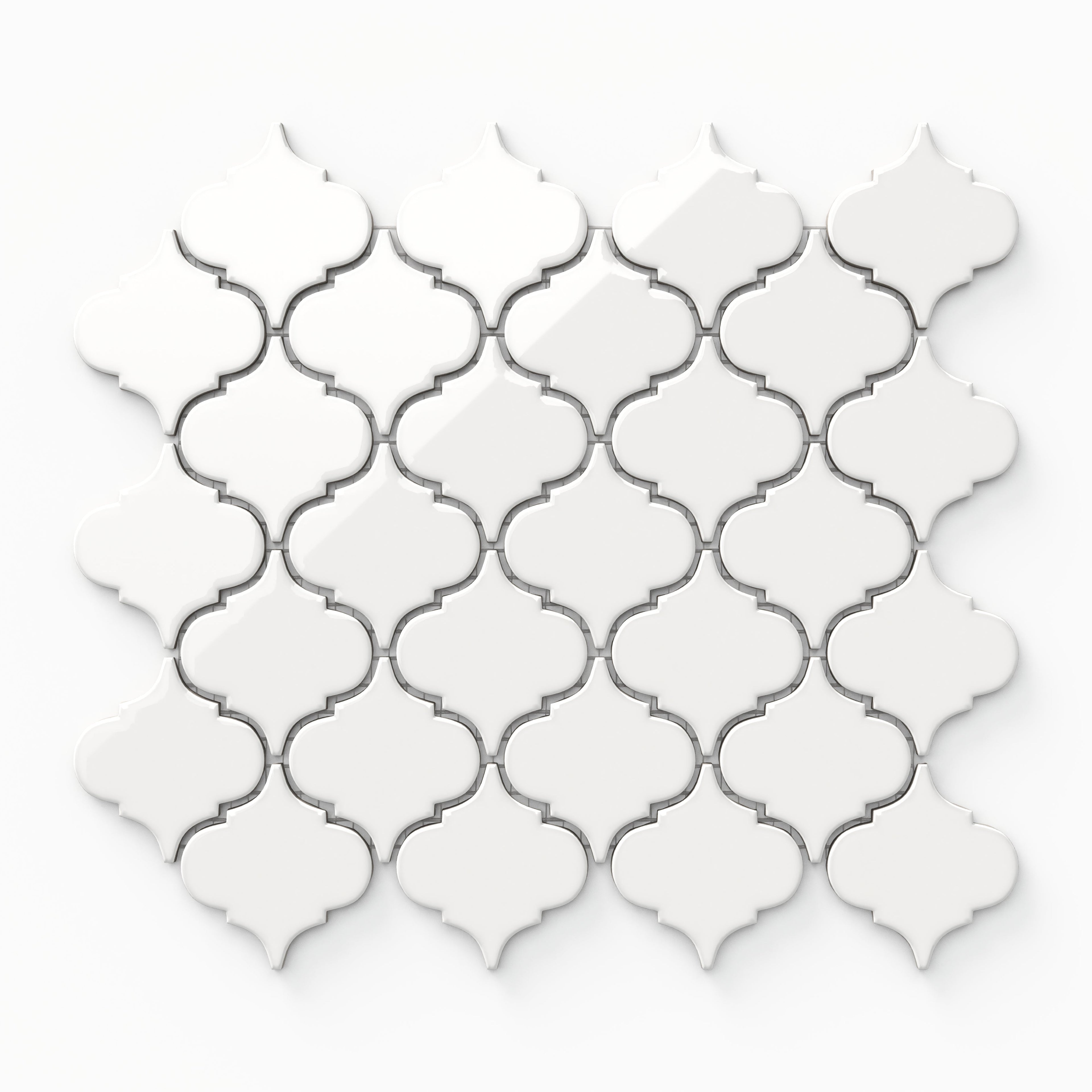 Mabel 12x12 Glossy Porcelain Lantern Mosaic Tile in White