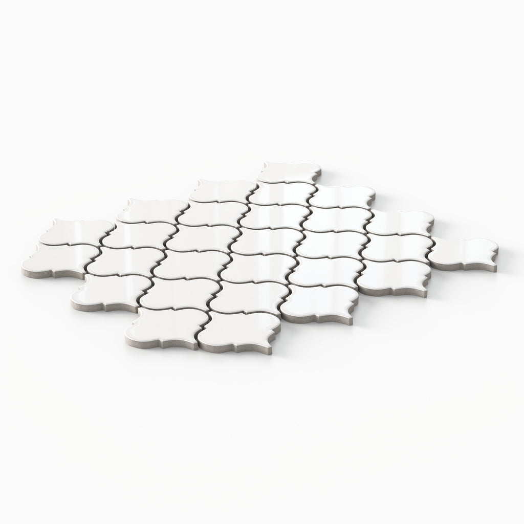 Mabel 12x12 Glossy Porcelain Lantern Mosaic Tile in White