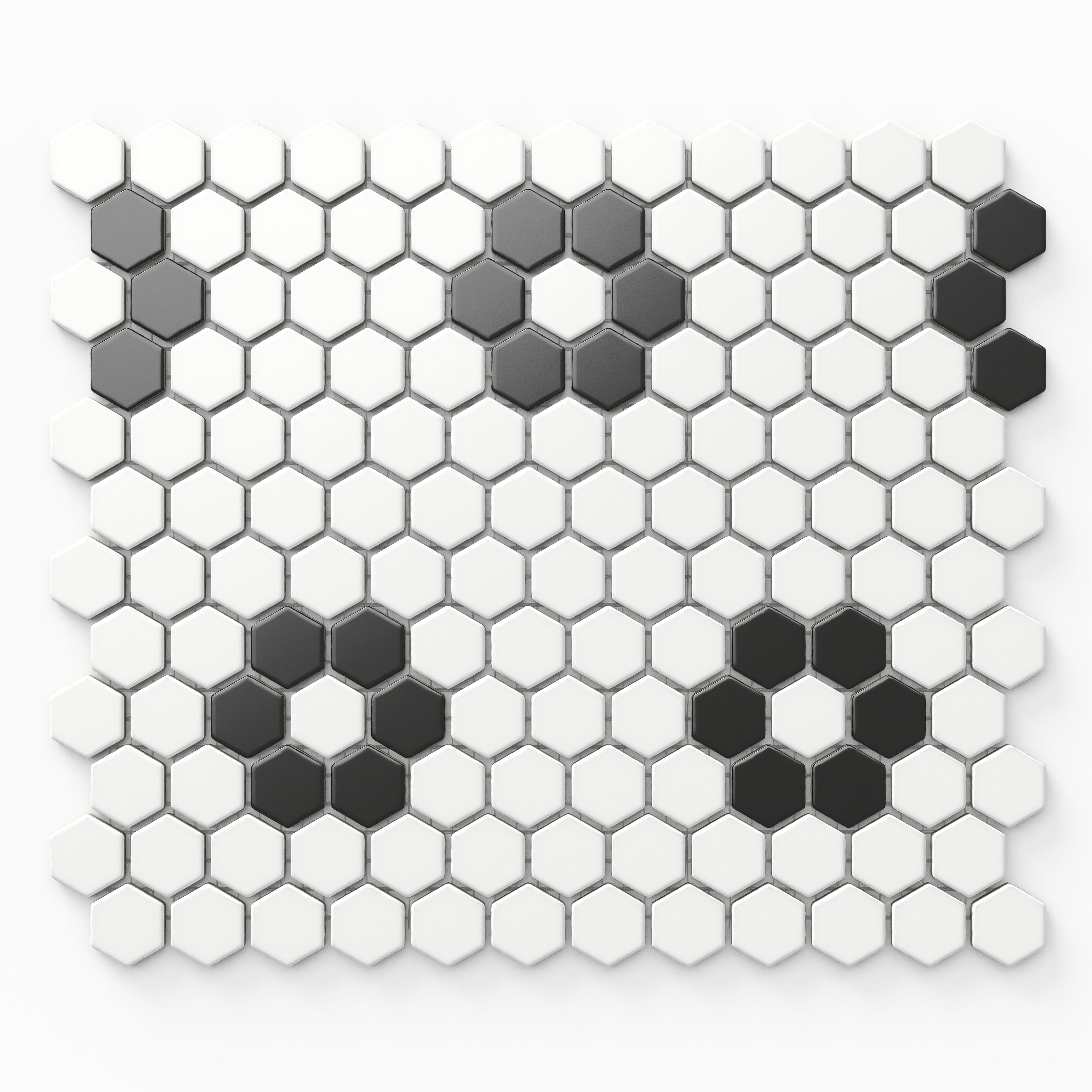 Quinn 12x12 Matte Porcelain 1x1 Hexagon Mosaic Tile in Black & White Flower