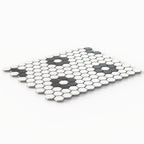 Quinn 12x12 Matte Porcelain 1x1 Hexagon Mosaic Tile in Black & White Flower
