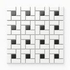 Quinn 12x12 Matte Porcelain Pinwheel Mosaic Tile in Black & White