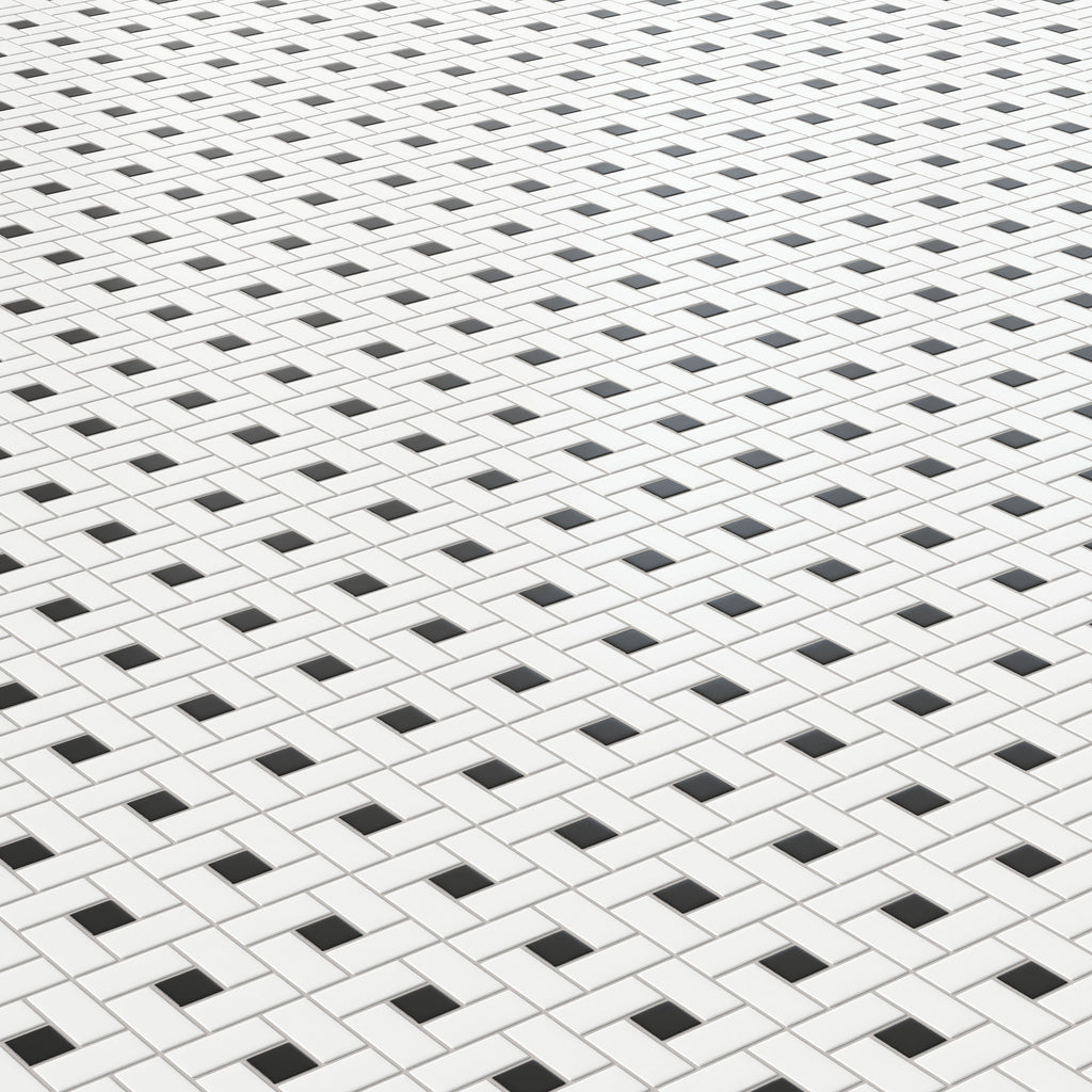 Quinn 12x12 Matte Porcelain Pinwheel Mosaic Tile in Black & White